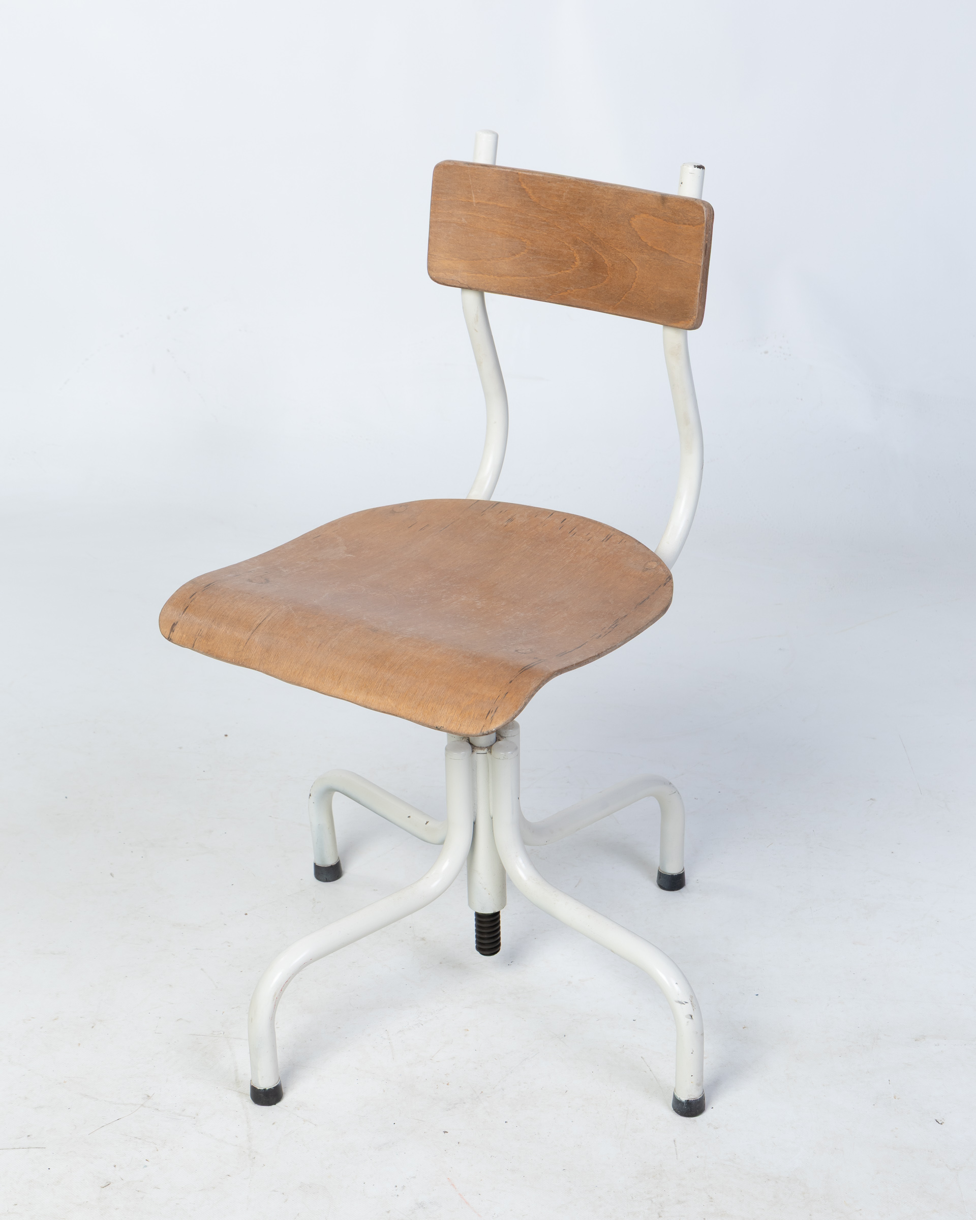 Industrial Swivel Desk Chair with Wooden Seat