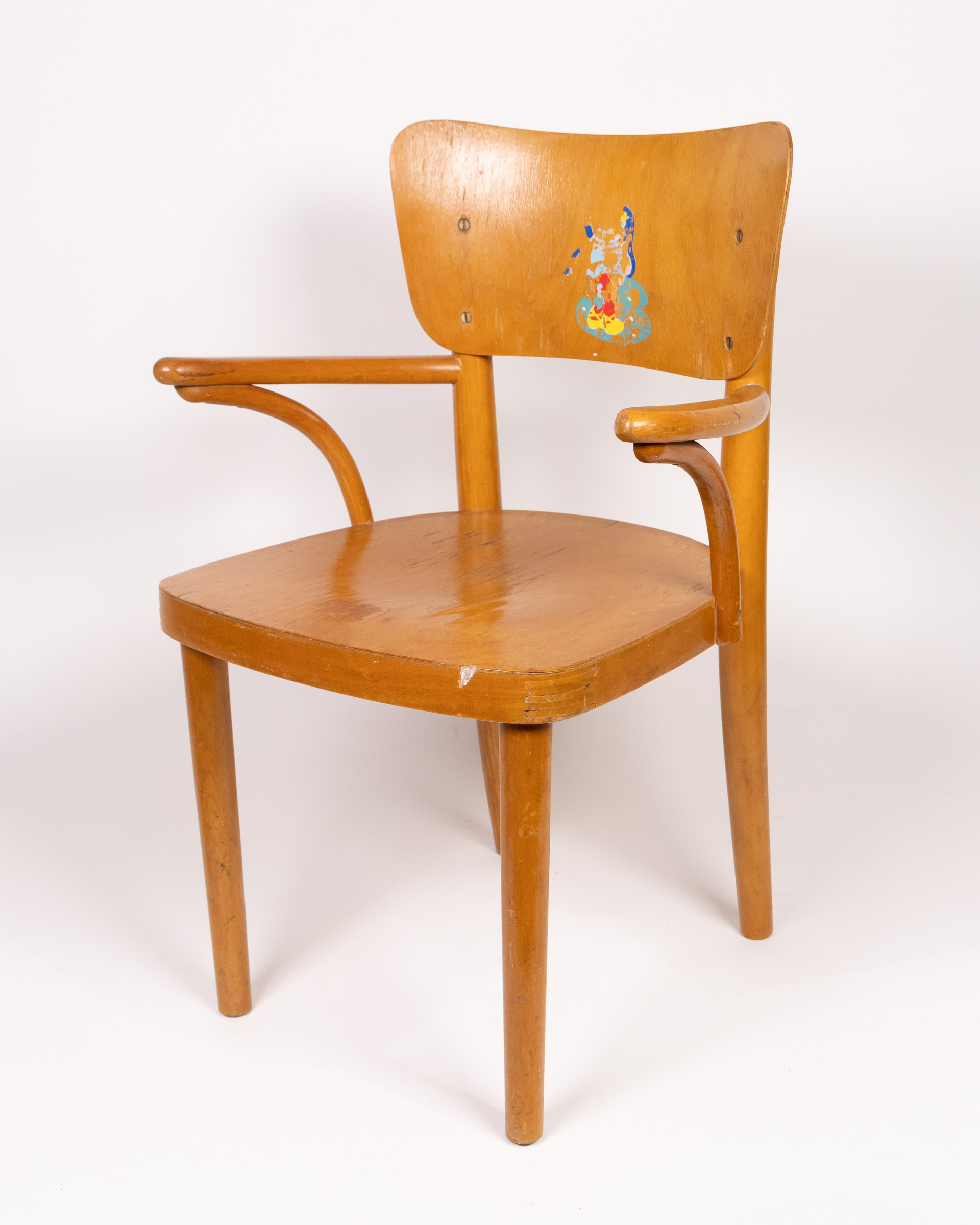 Vintage Wooden Children’s Armchair with Cartoon Detail
