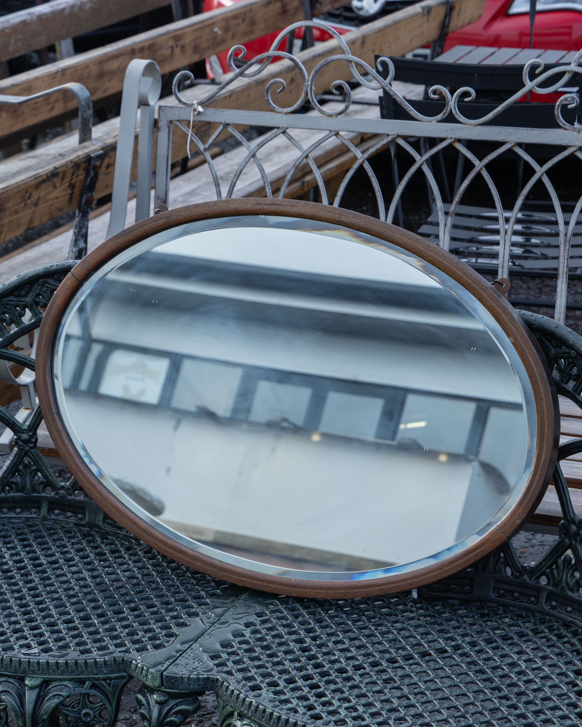 Wooden Framed Oval Wall Mirror with Hanging Hook