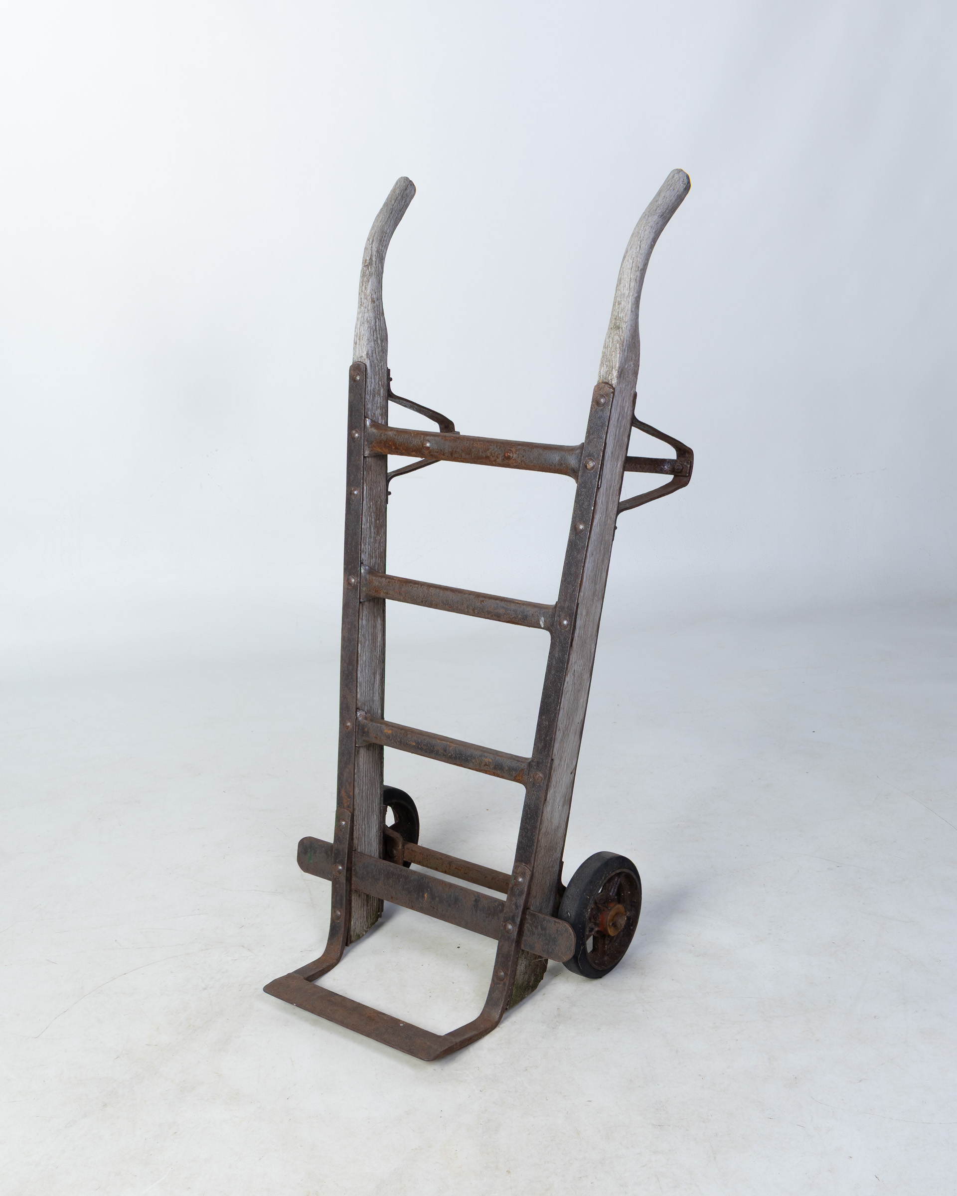 Vintage Industrial Wood & Metal Hand Truck / sack trolley with Wheels