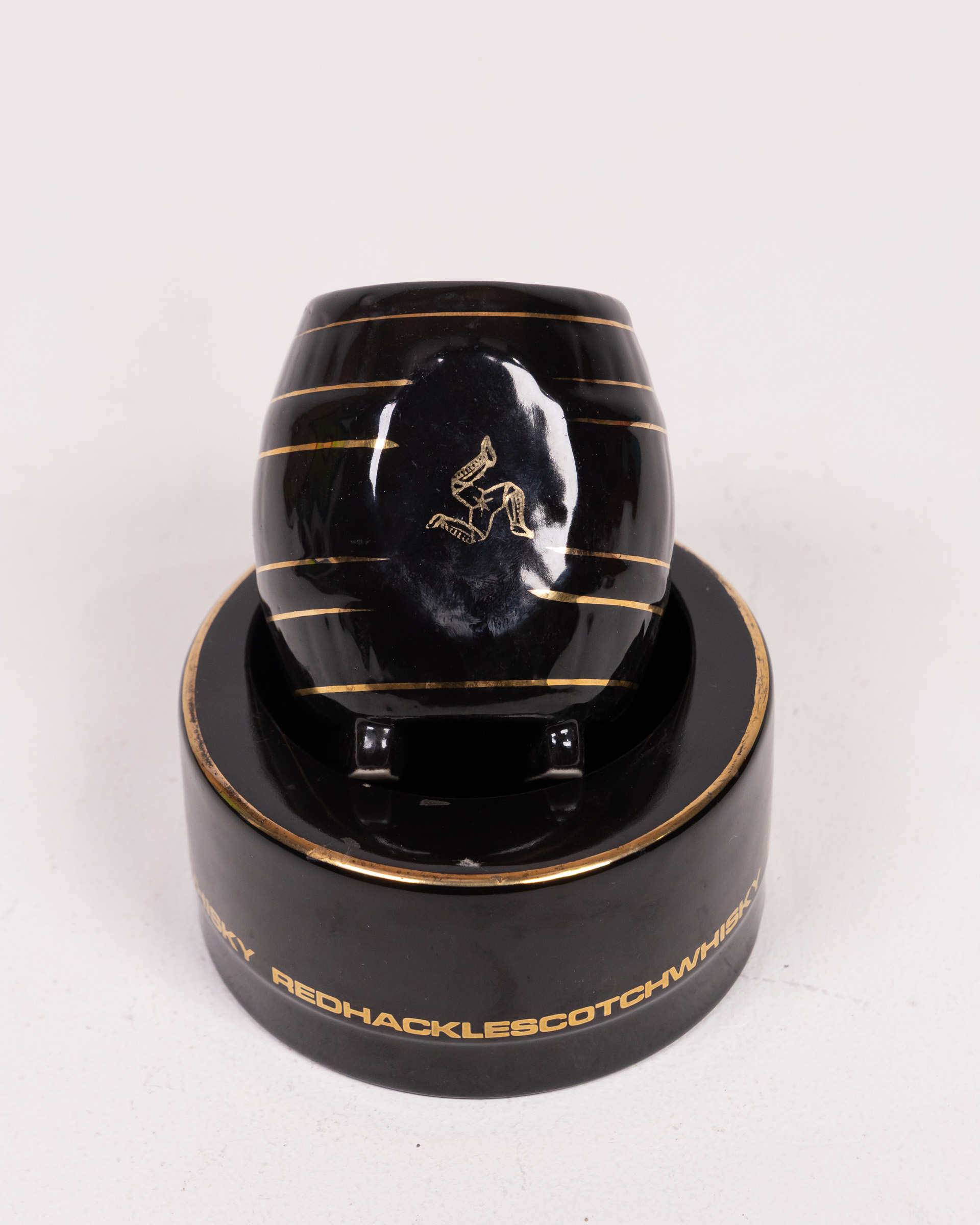 Red Hackle Scotch Whisky Ceramic Barrel Ashtray with Gold Trim