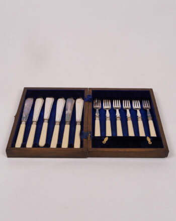 Vintage Silver Plated Fish Cutlery Set with Wood Case