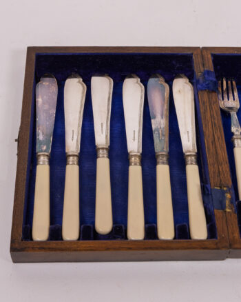 Vintage Silver Plated Fish Cutlery Set with Wood Case