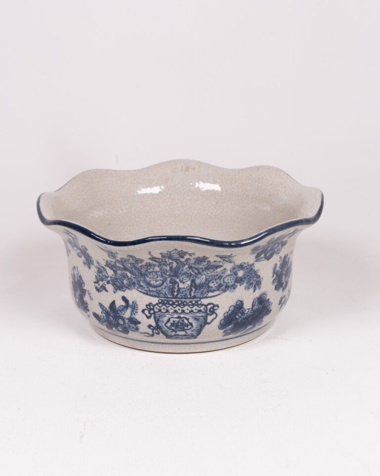 Vintage Floral Ceramic Bowl with Scalloped Edge