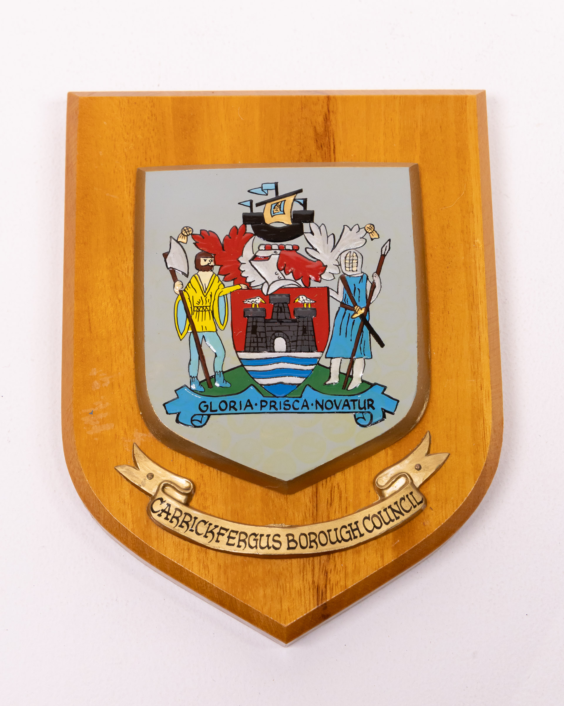 Carrickfergus Borough Council Wood Plaque with Metal Detail