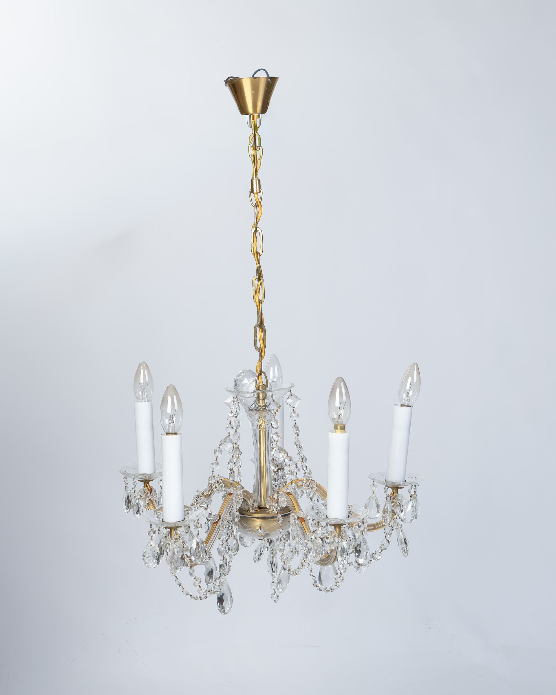 Brass and Crystal Chandelier with Draped Crystals