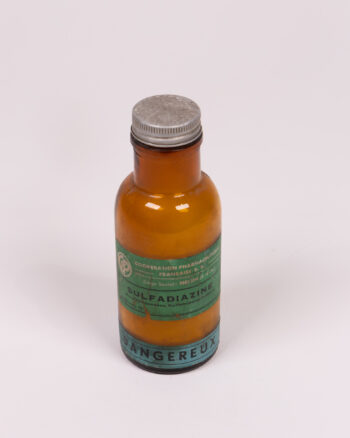 Vintage Amber Glass Sulfadiazine Bottle with Label