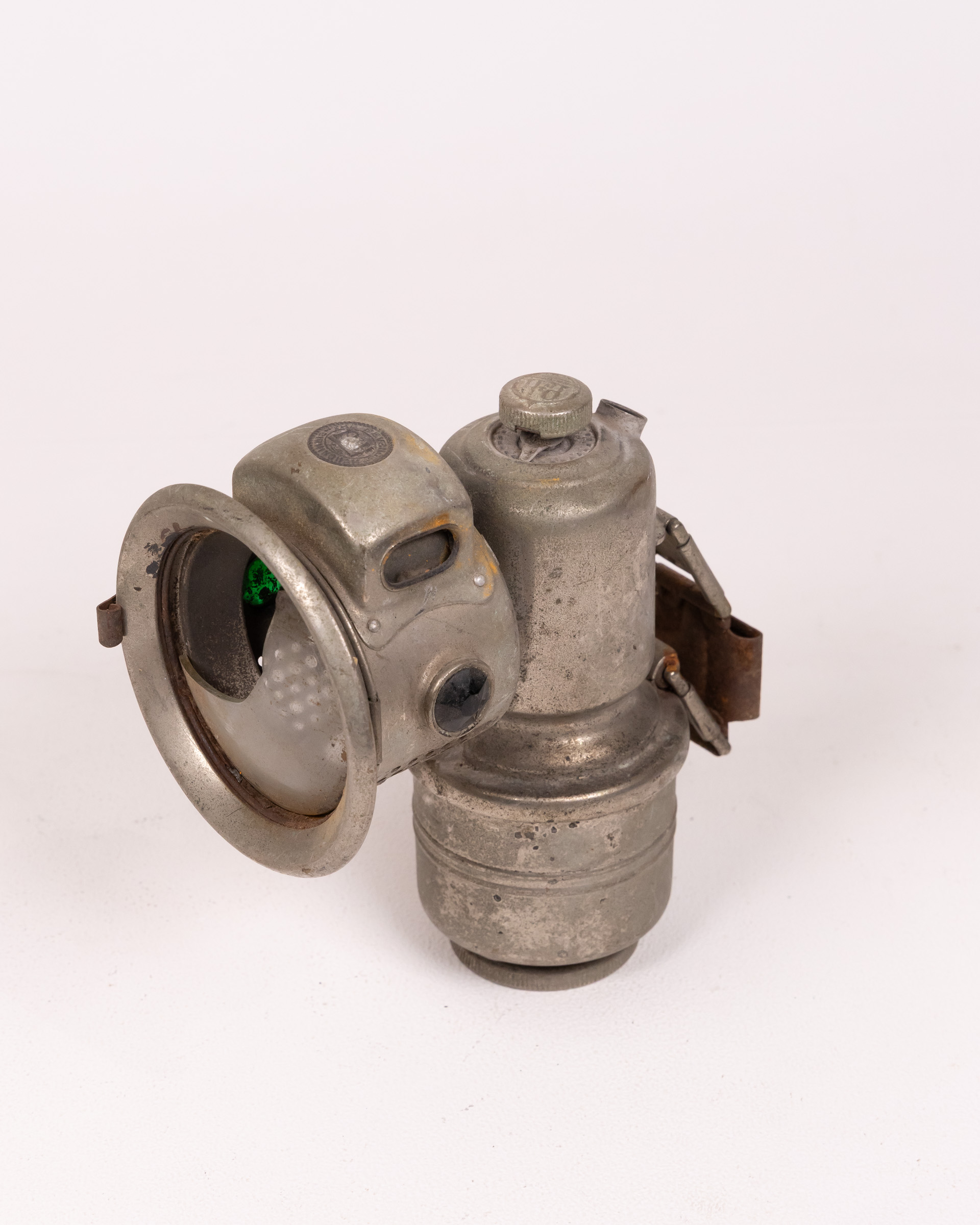 Vintage Oldham Metal Miners Lamp with Leather Strap