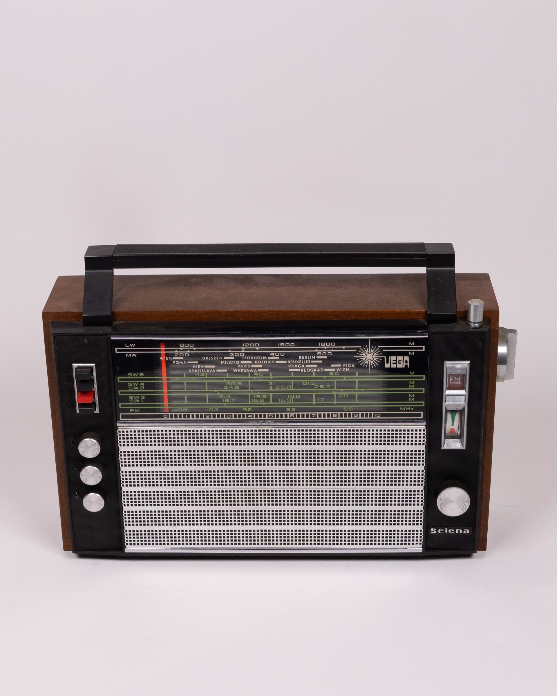 Vintage Russian Selena Radio with Wooden Case and Metal Grill