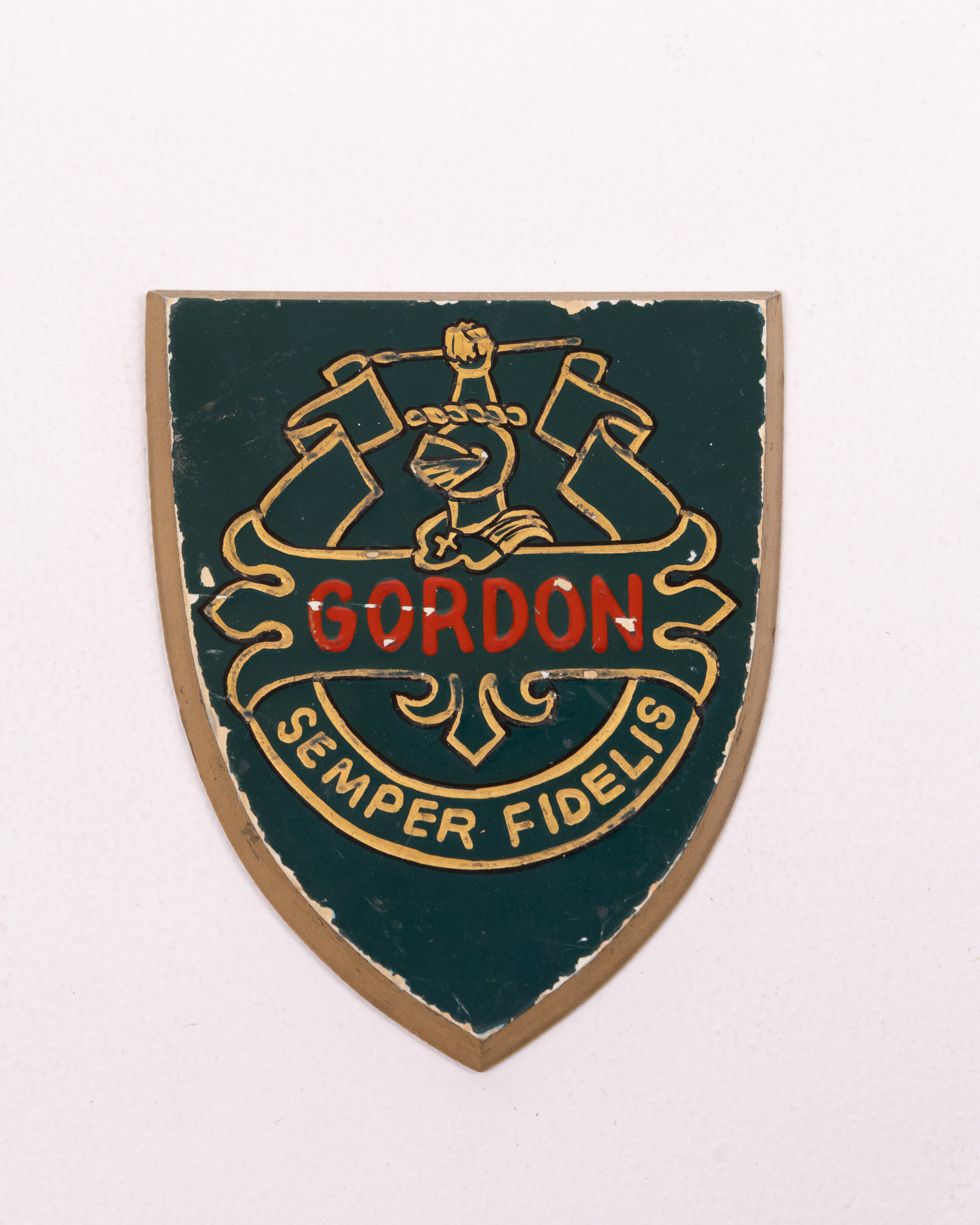 Vintage Gordon School Wooden Shield Badge with Crest