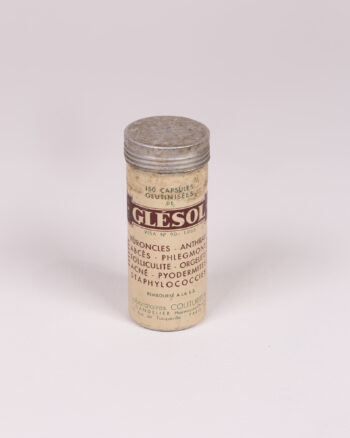 Vintage Glesol Capsule Container with Metal Lid