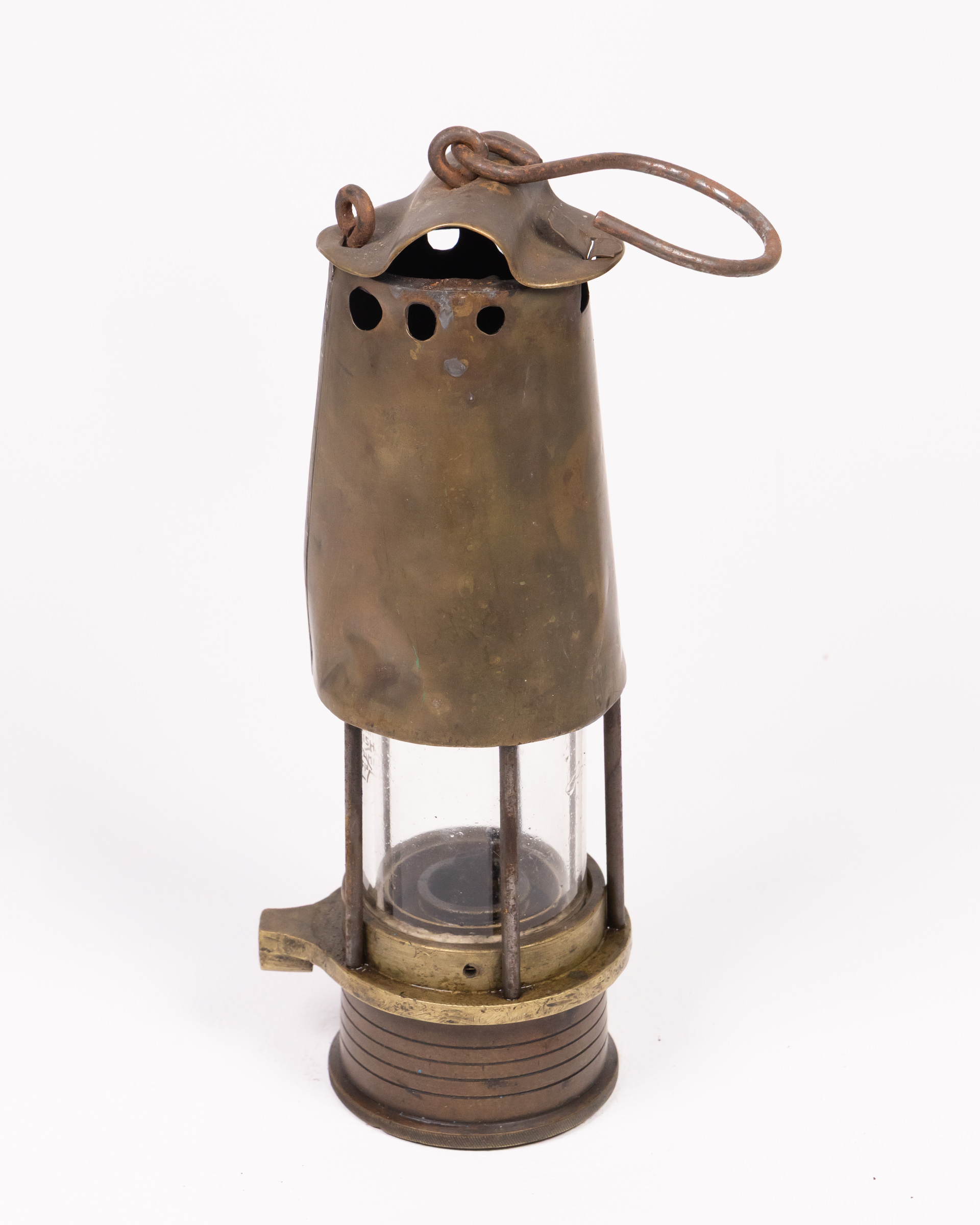 Vintage Brass Miners Safety Lamp with Glass Chimney