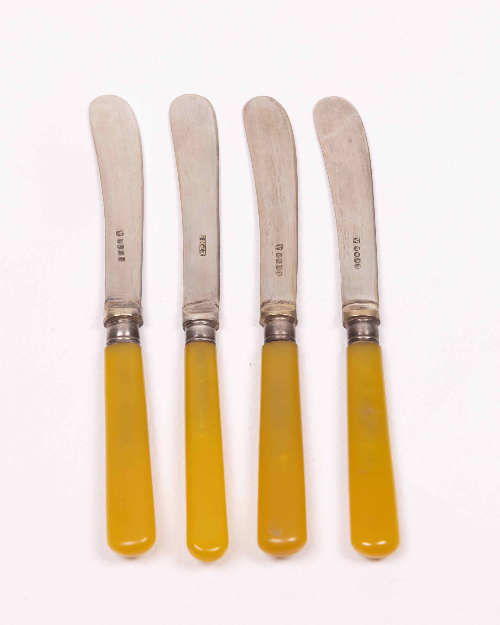 Vintage Metal Butter Knives with Yellow Handles
