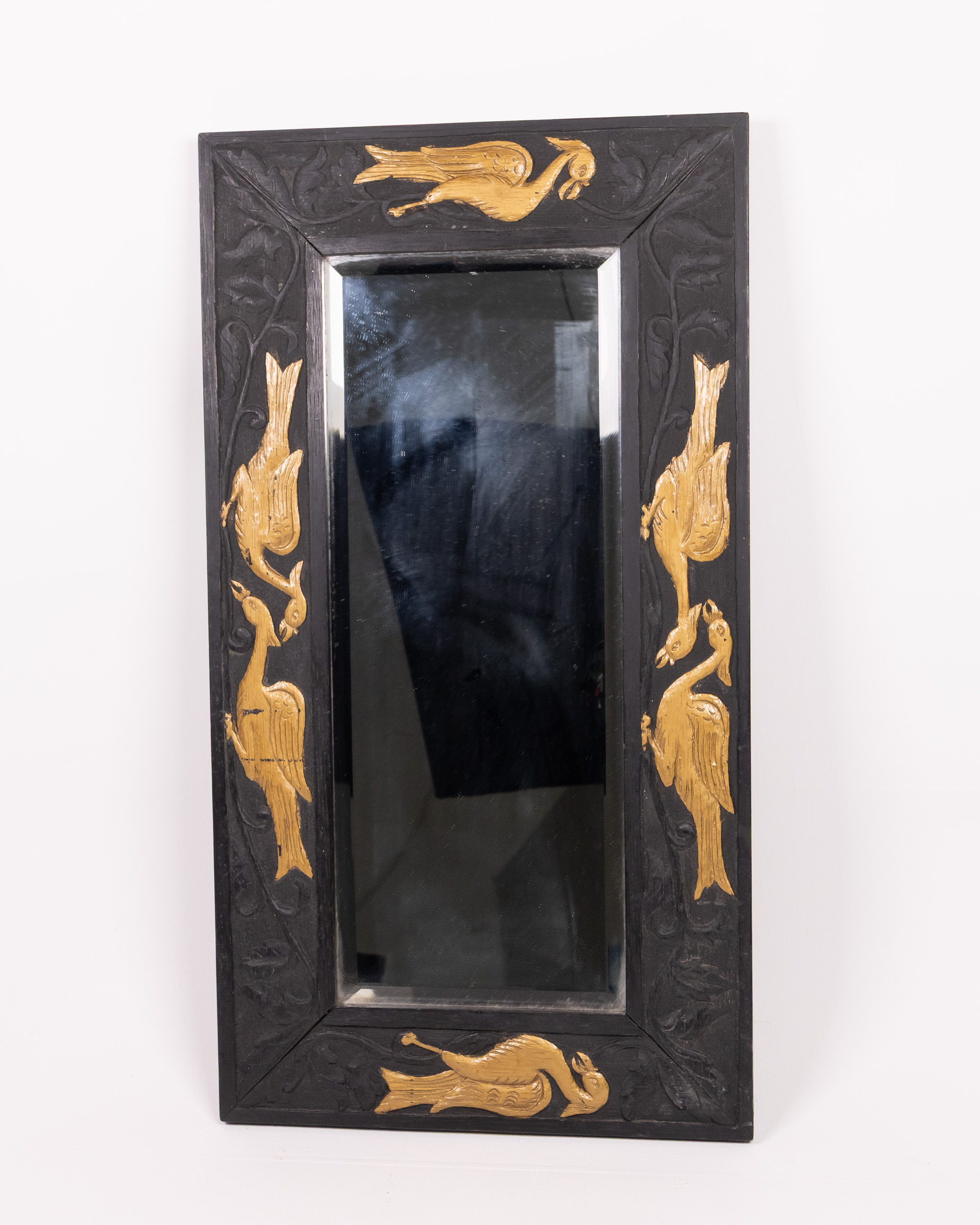 Carved Wood Mirror with Gold Birds
