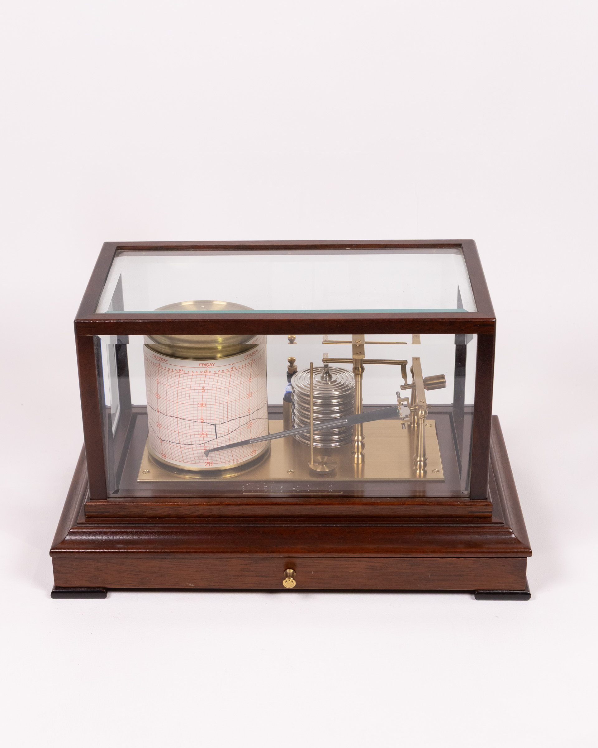 Vintage Wood Cased Barograph with Glass Display Case