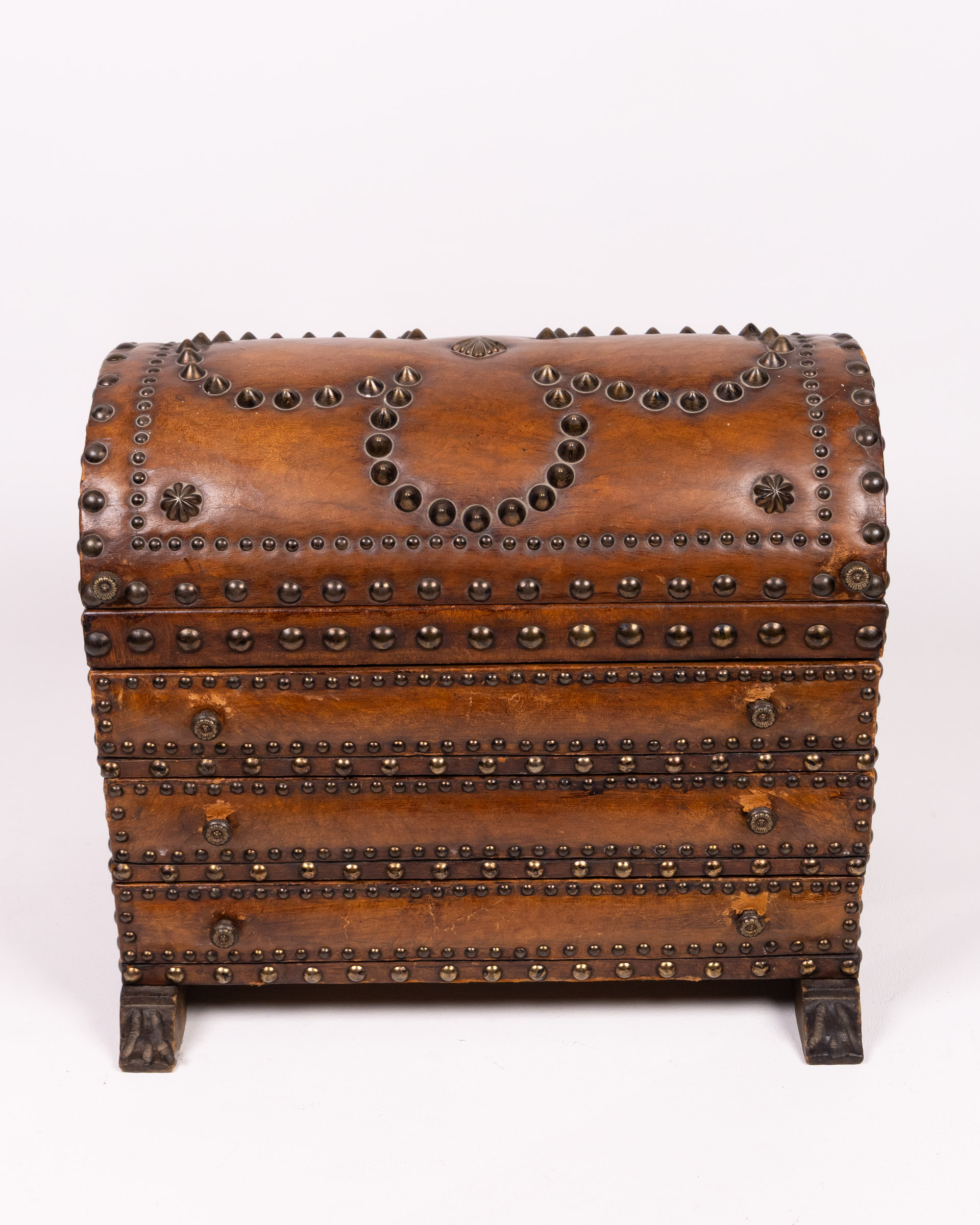 Vintage Wooden Studded Chest with Drawers Red Lining