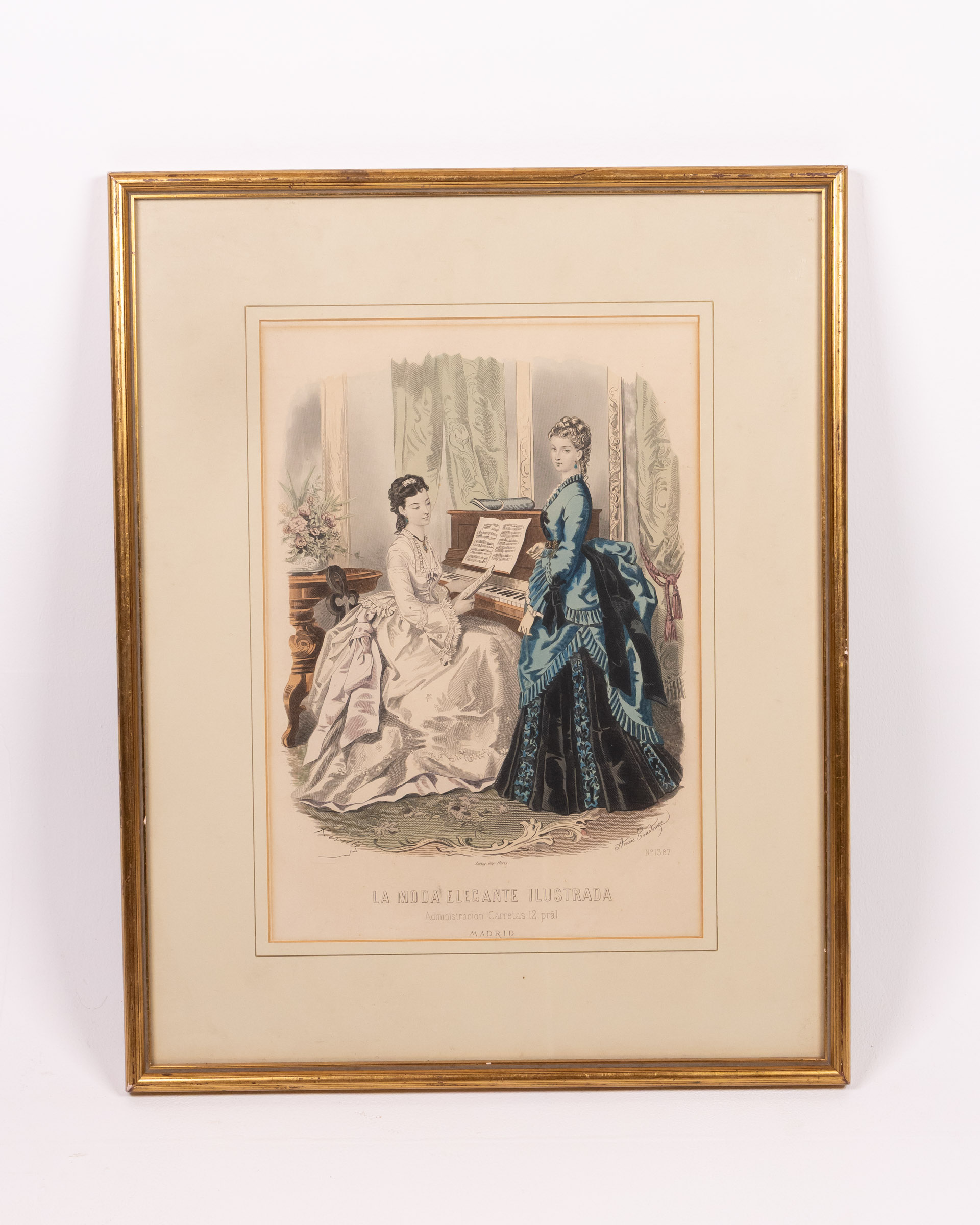 Vintage ‘La Moda Elegante Illustrada’ Print with Gold Frame