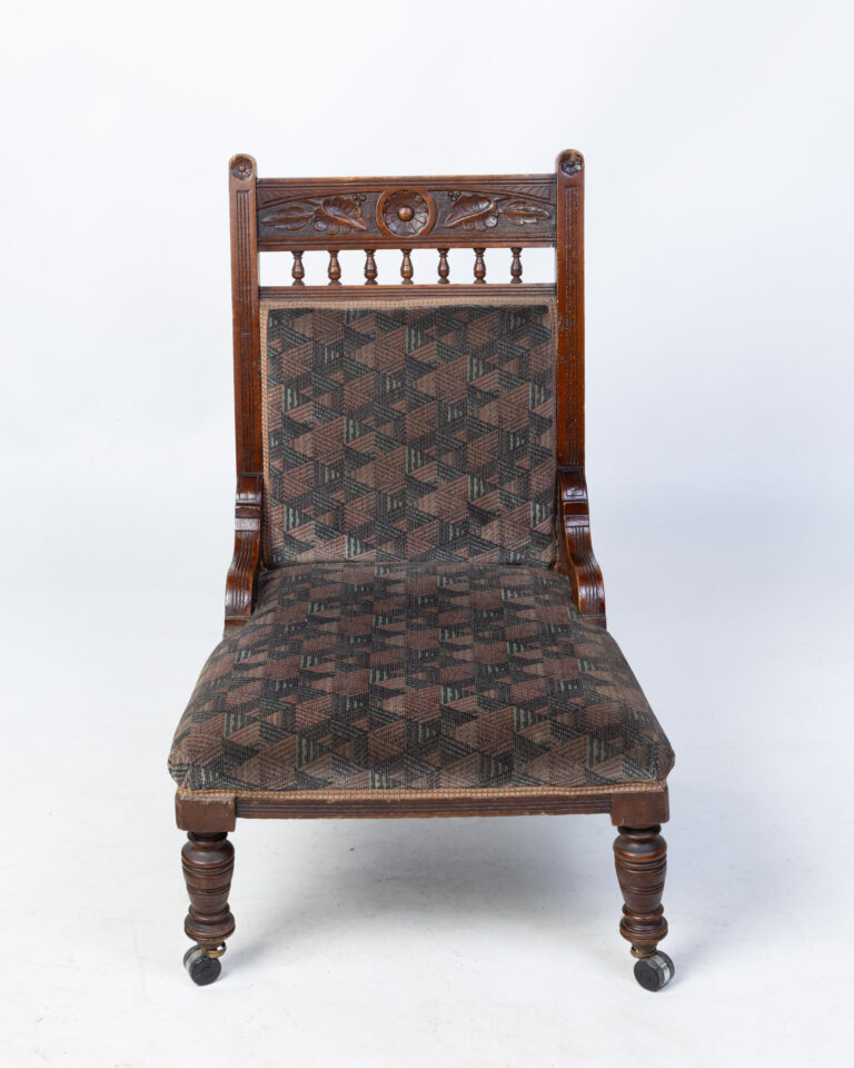 Victorian Wooden Parlour Chair with Geometric Upholstery