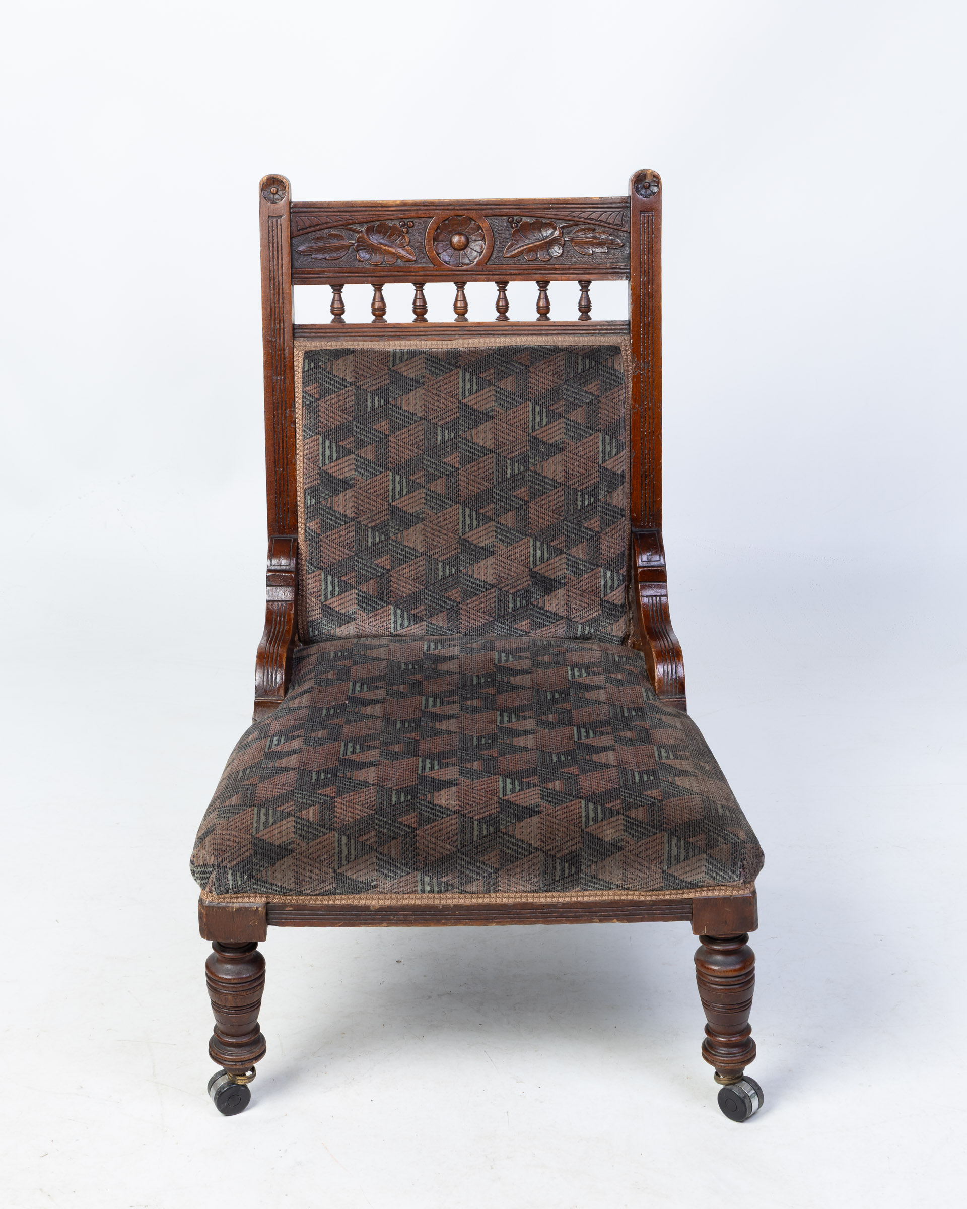 Victorian Wooden Parlour Chair with Geometric Upholstery