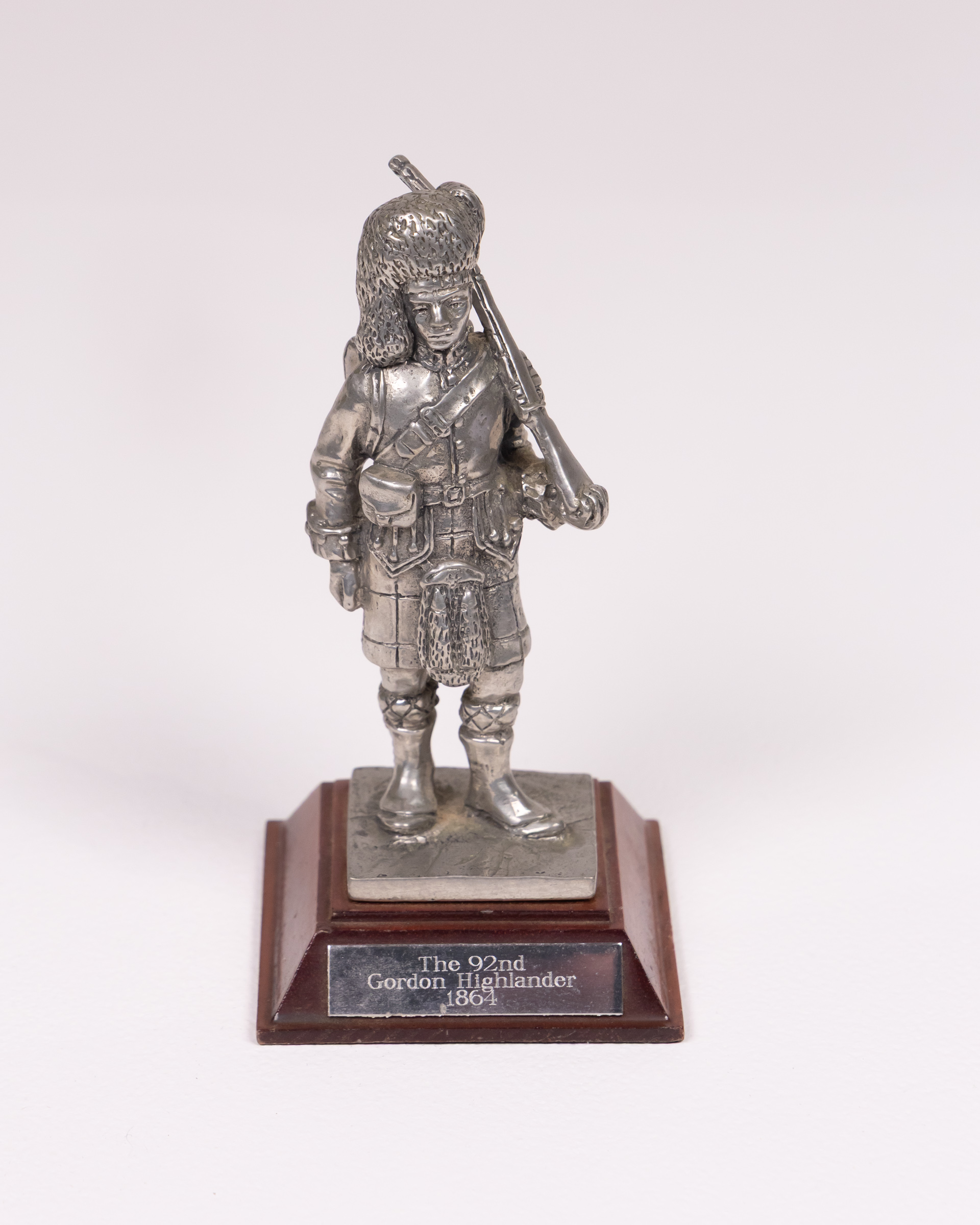 Vintage Pewter Gordon Highlander Figurine with Wooden Base