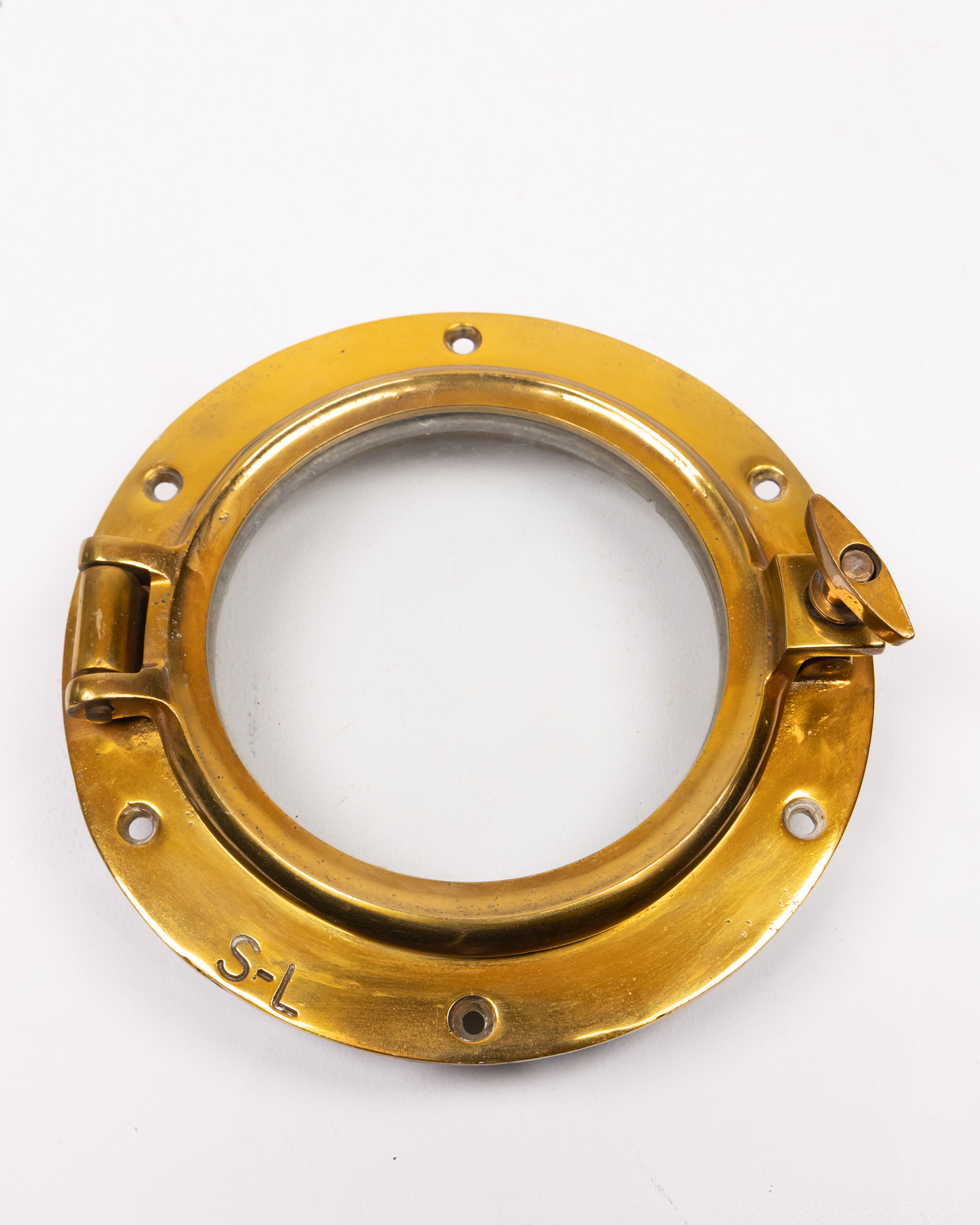 Vintage Brass Porthole Window with Hinged Glass