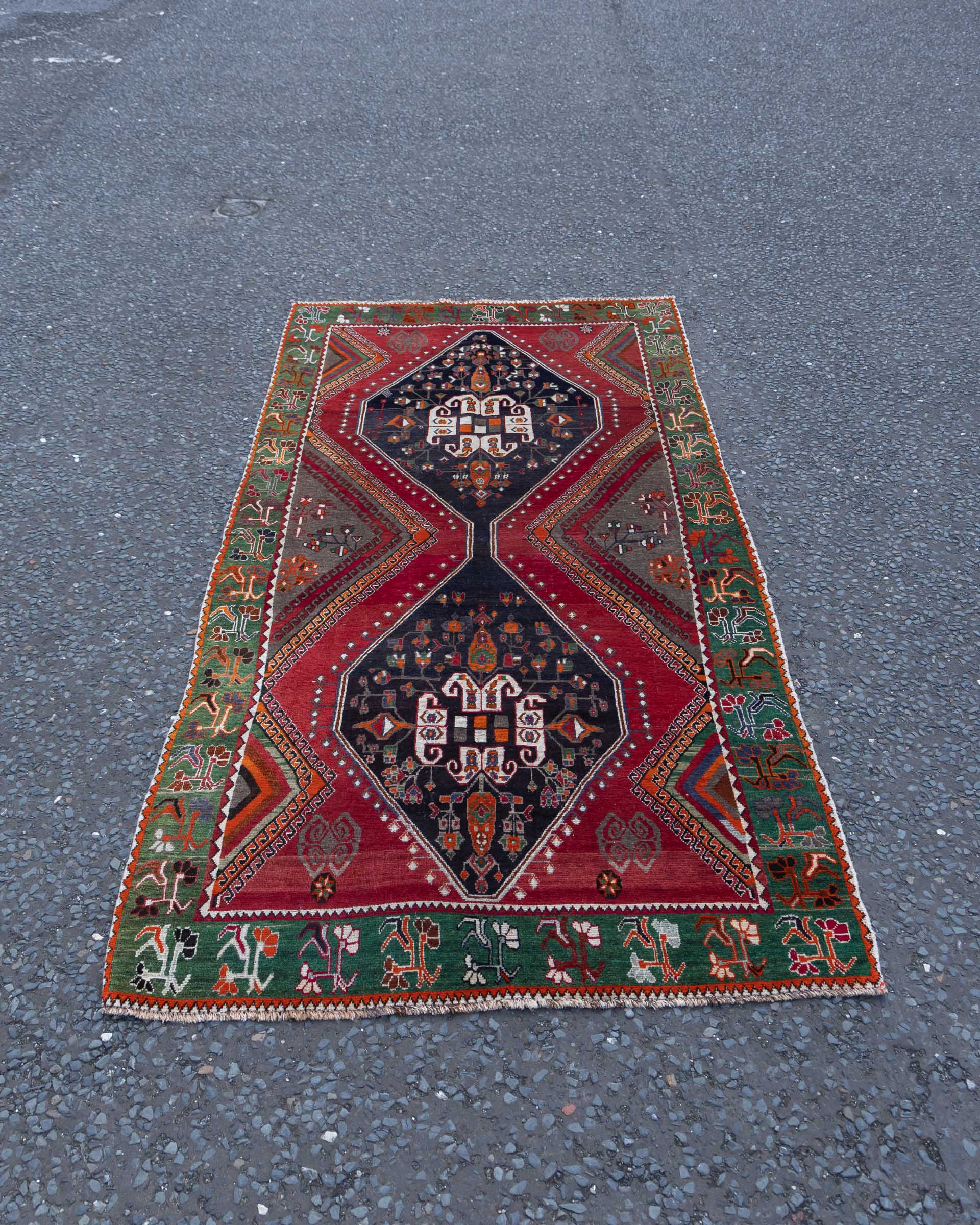 Vintage Red Patterned Rug with Geometric Design JR21