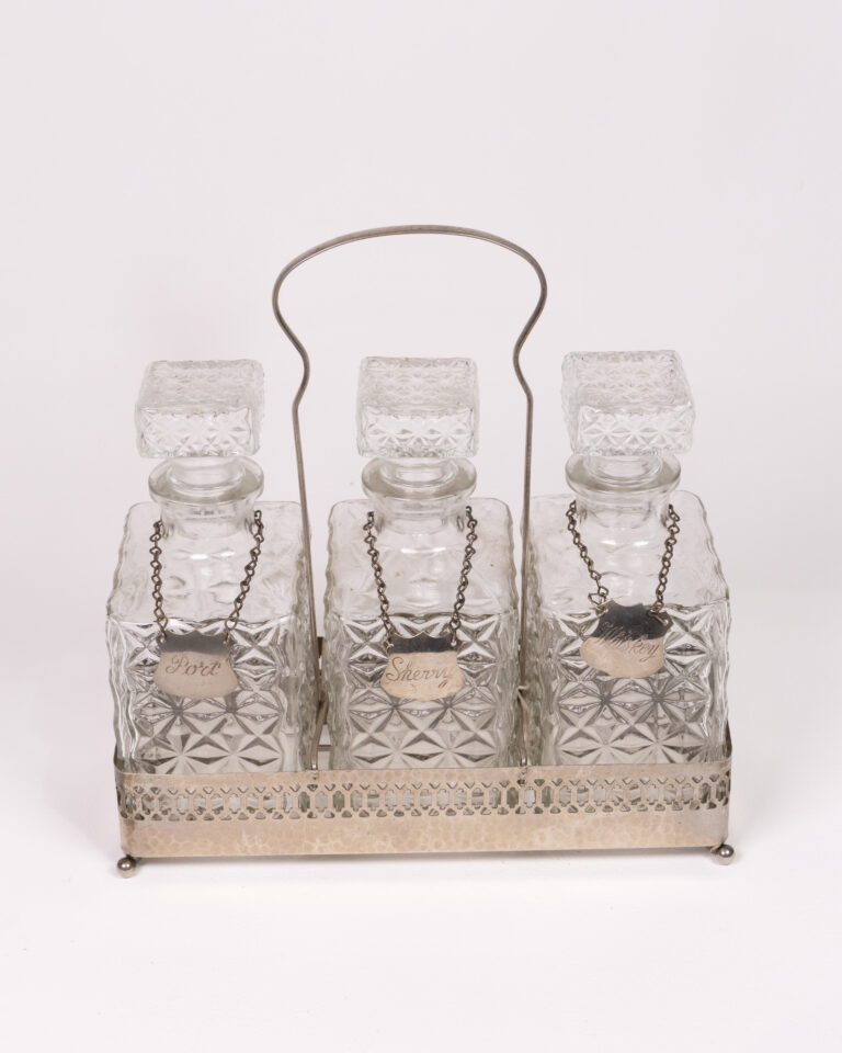 Vintage Cut Glass Whisky Decanter Set with Silver Plated Carrier