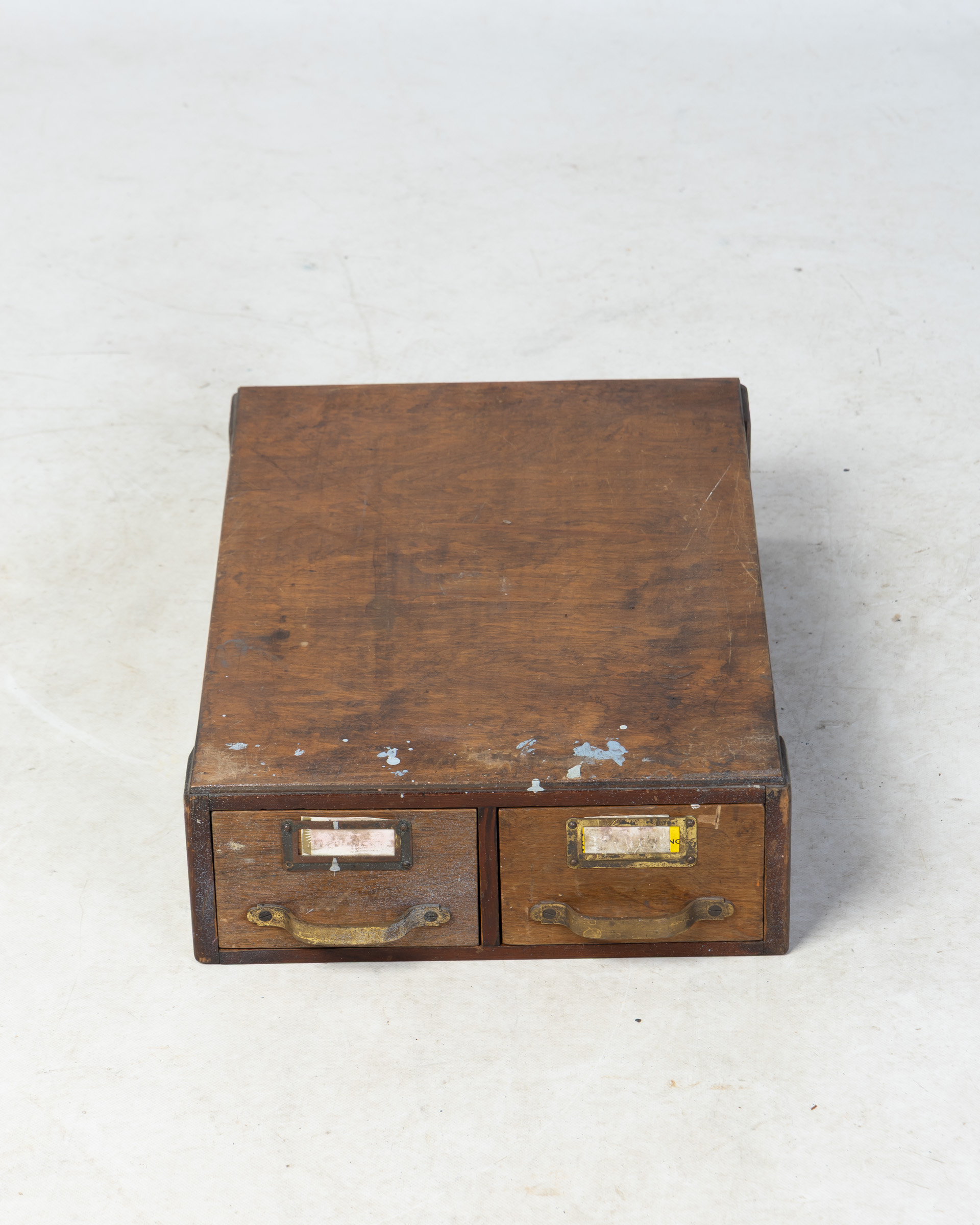 Vintage Wooden Index Card File Cabinet with Brass Pulls
