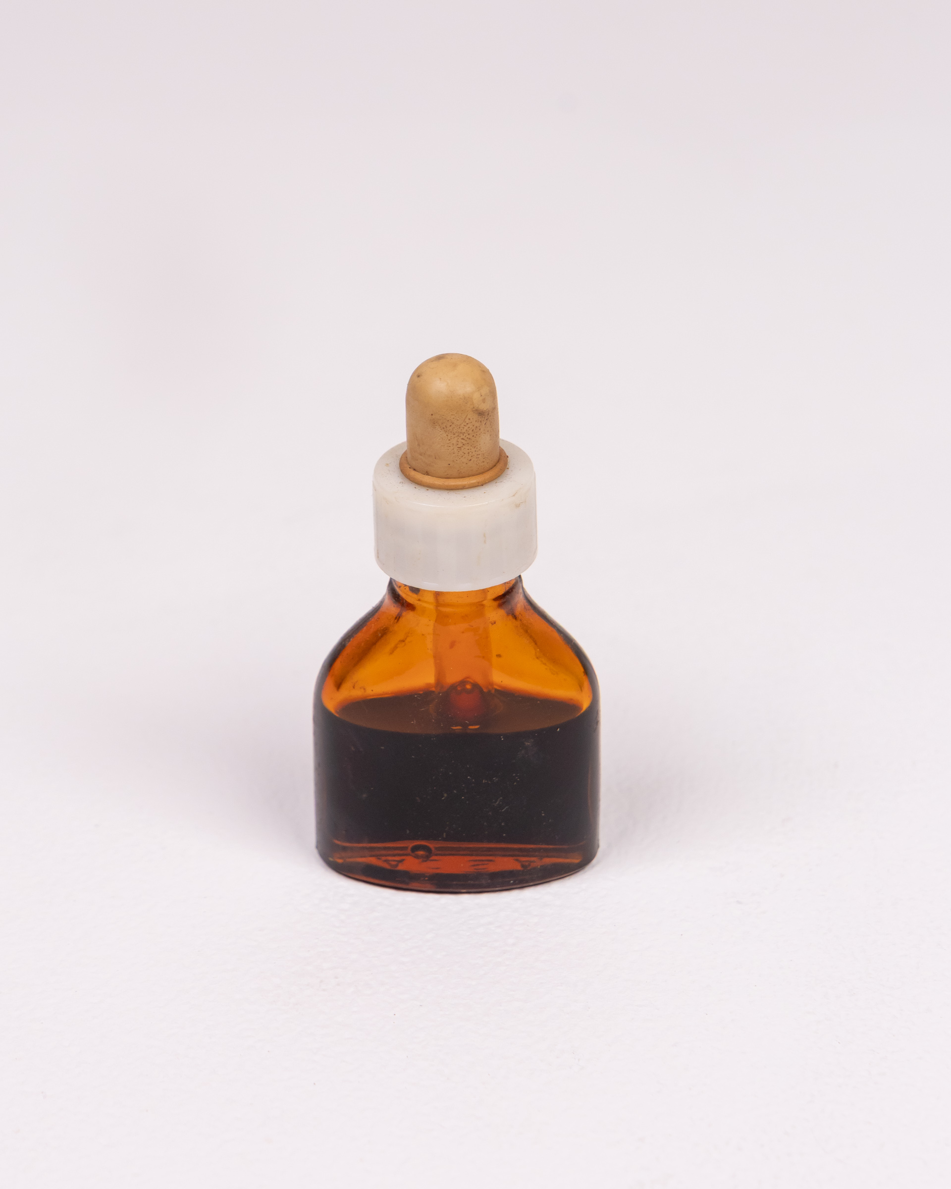 Vintage Amber Glass Dropper Bottle with Wood Top