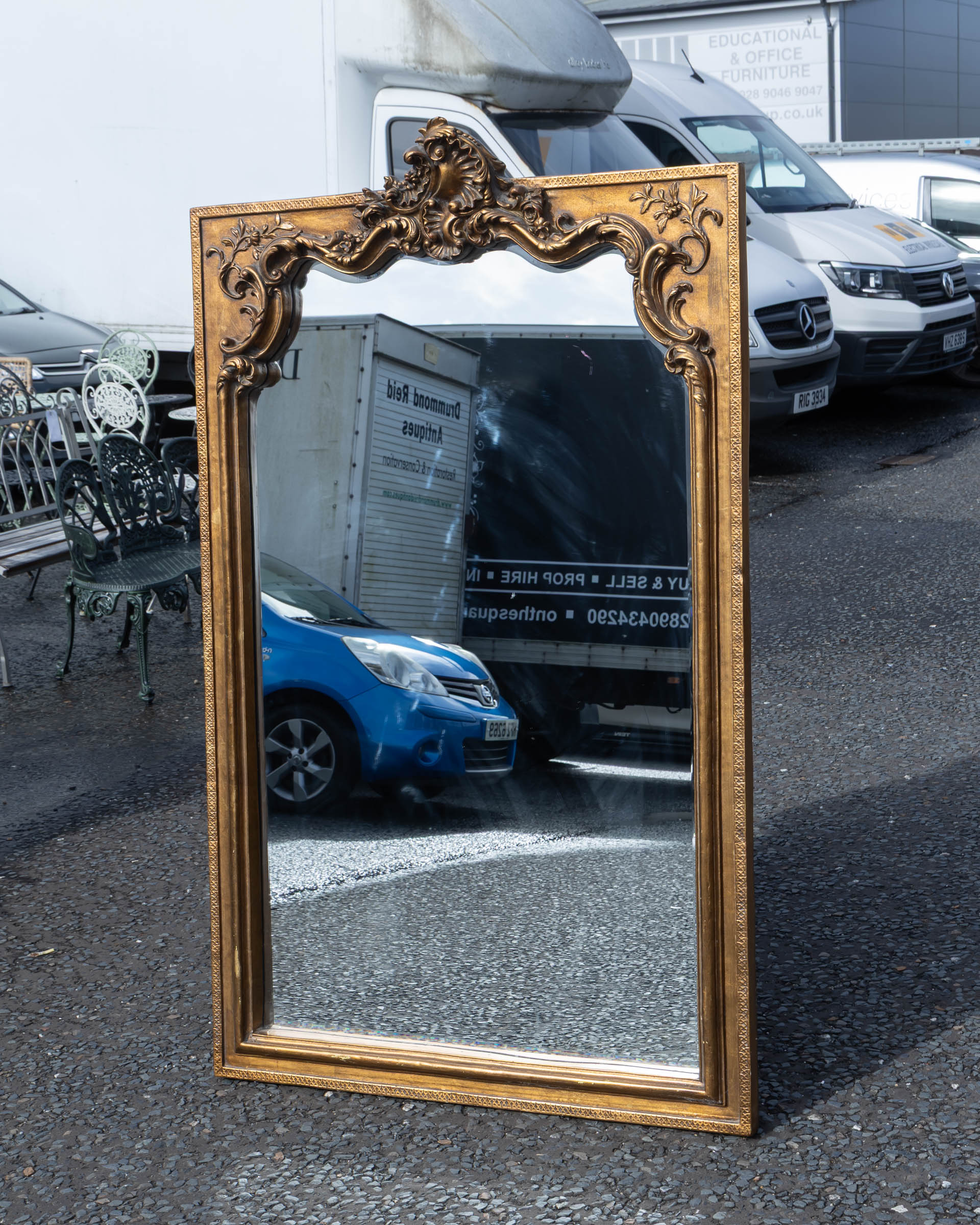 Ornate Gold Wooden Framed Mirror with Floral Details