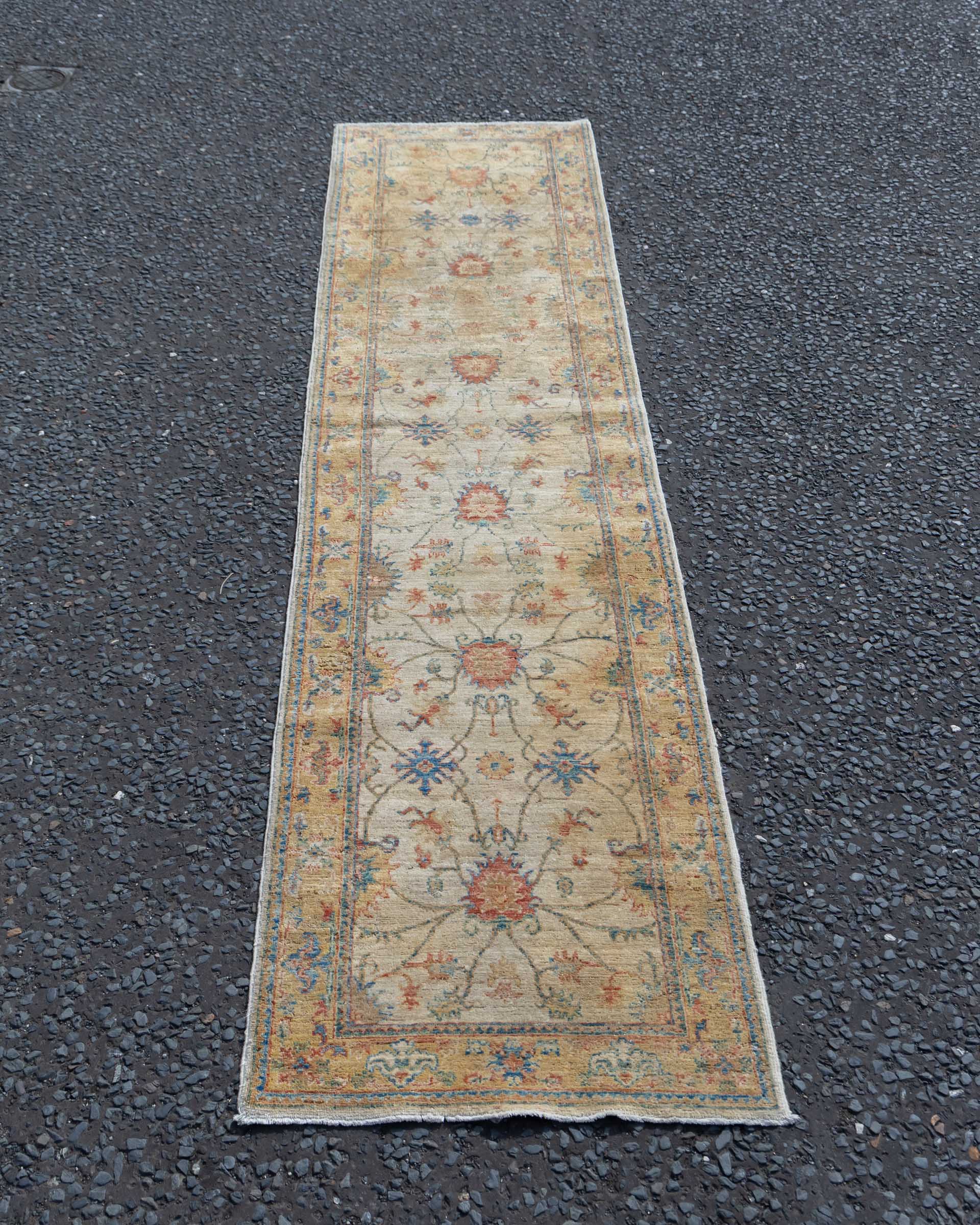 Oriental Style Cream Runner Rug with Floral Design JR22