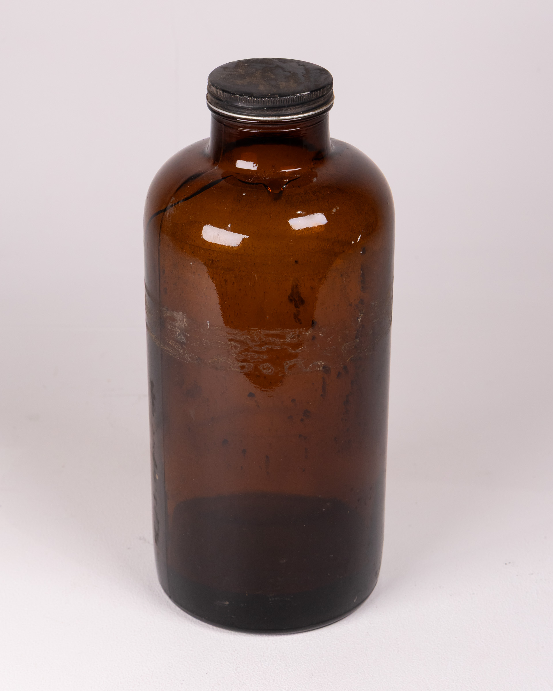 Vintage Amber Glass Bottle with Metal Lid