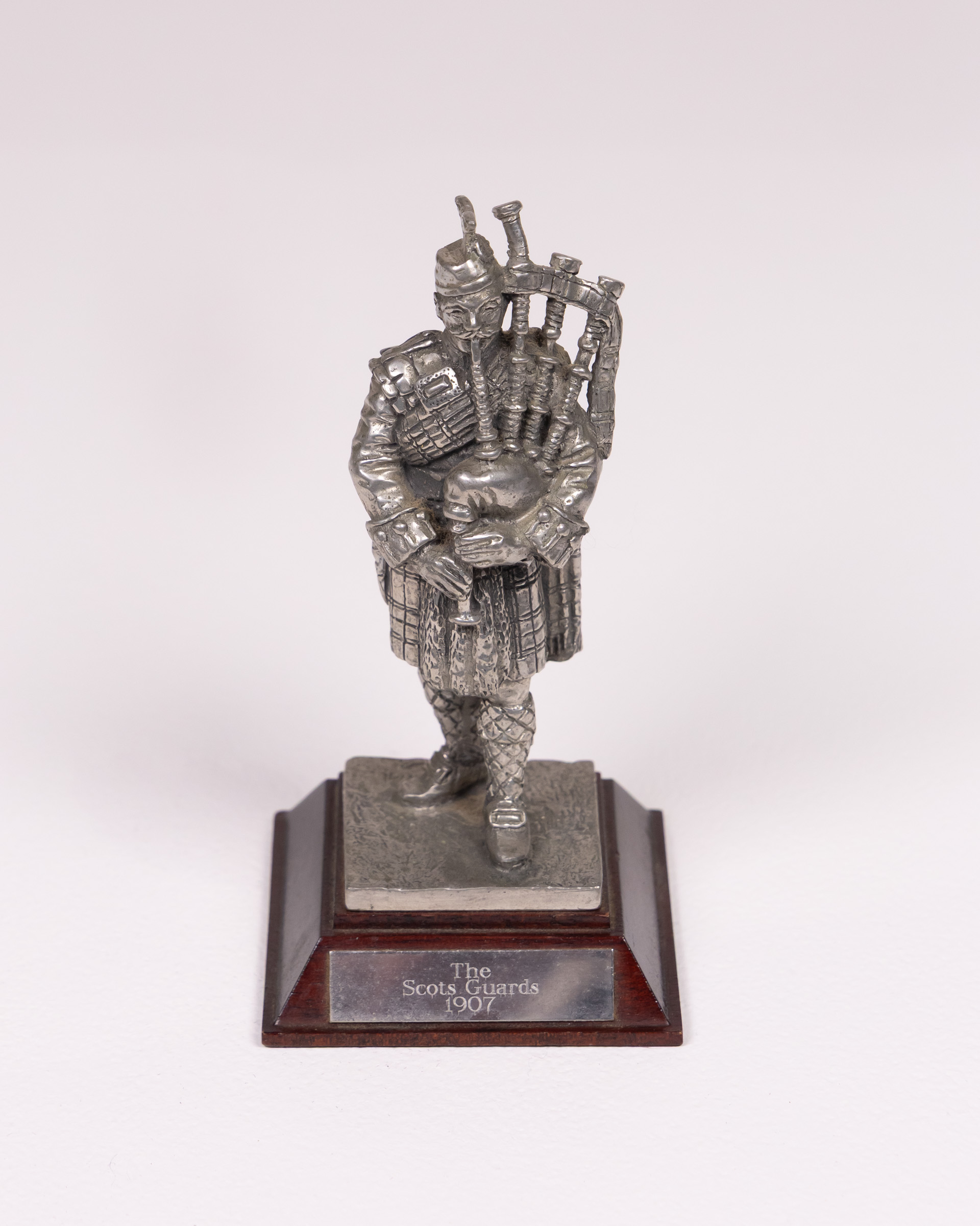 Pewter Scots Guards Figurine with Wooden Base