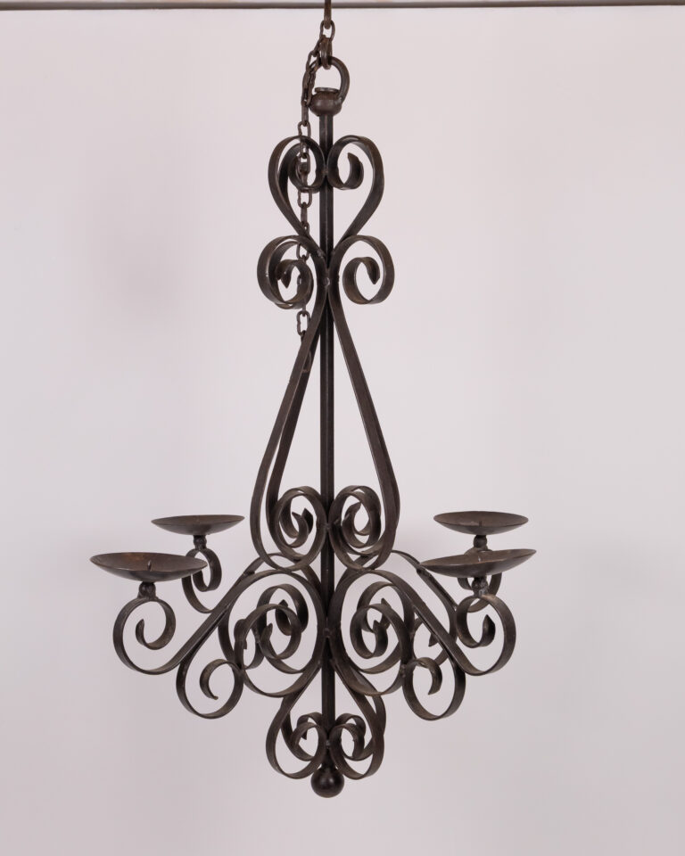 Wrought Iron Candle Chandelier with Scroll Design