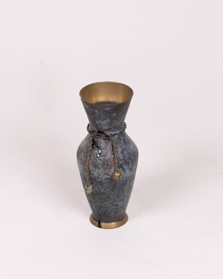 Patinated Brass Vase with Cord Detail, Decorative