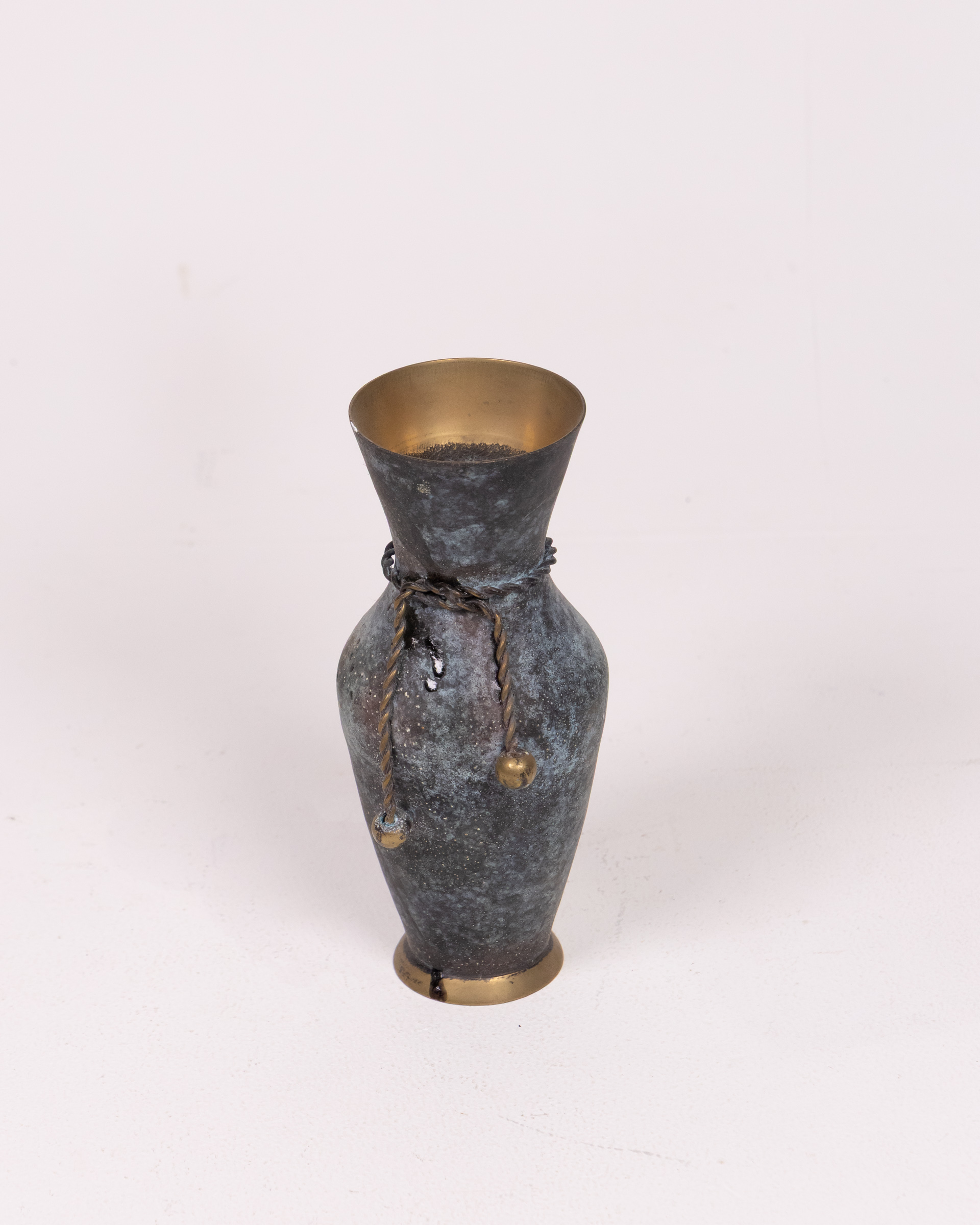 Patinated Brass Vase with Cord Detail, Decorative