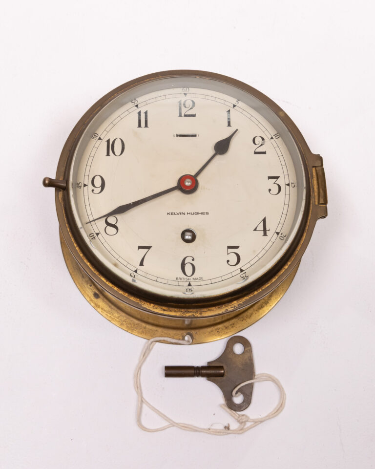 Vintage Kelvin Hughes Brass Ships Clock with Key