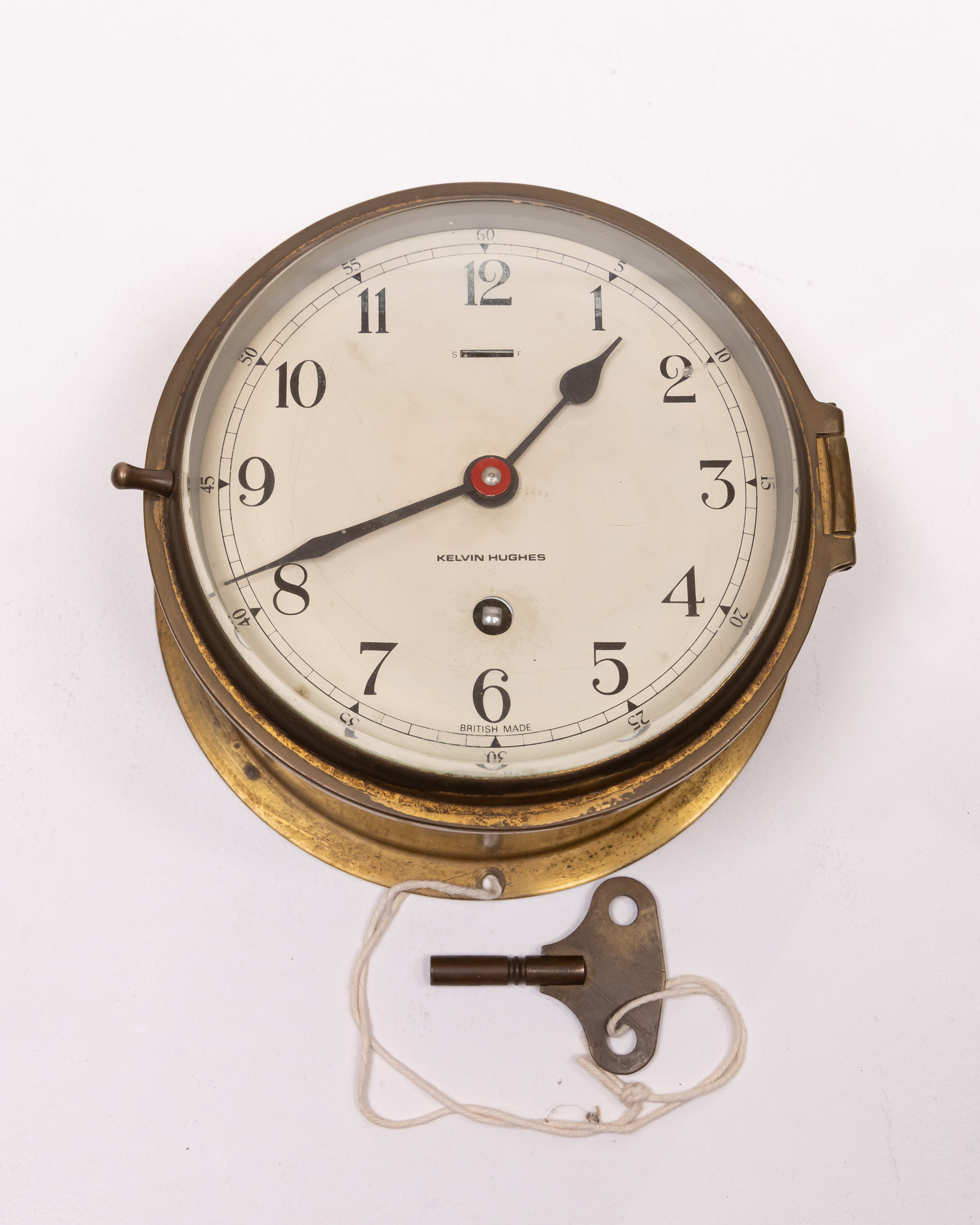 Vintage Kelvin Hughes Brass Ships Clock with Key