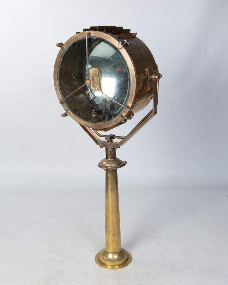 Vintage Brass Searchlight on Stand with Glass Lens