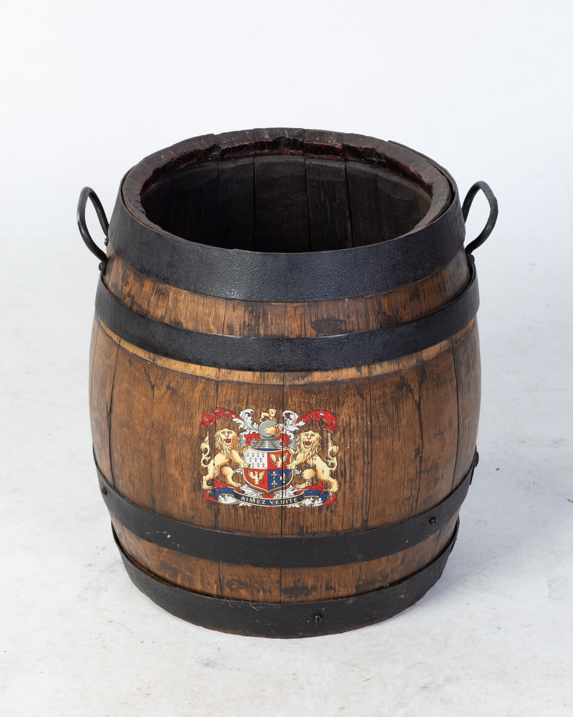 Vintage Wooden Barrel with coat of arms