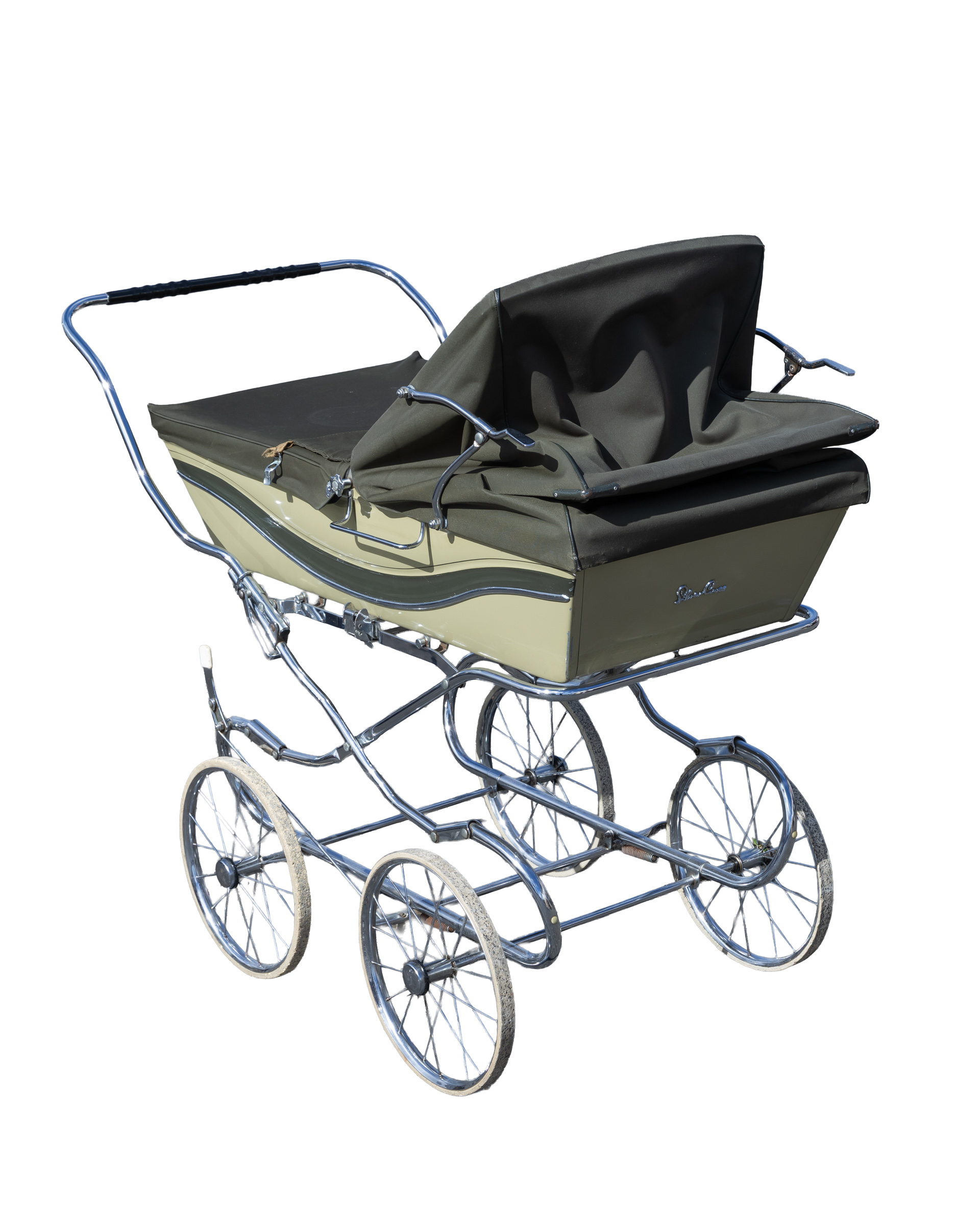 Vintage Silver Cross Green Pram with Chrome Details