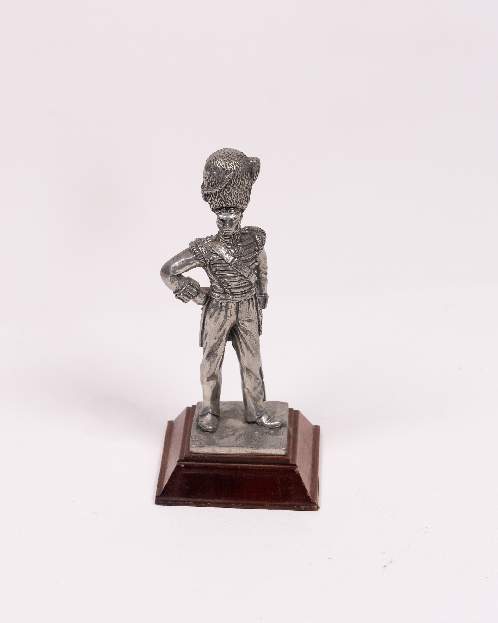 Pewter Military Figure on Wooden Base with Detail
