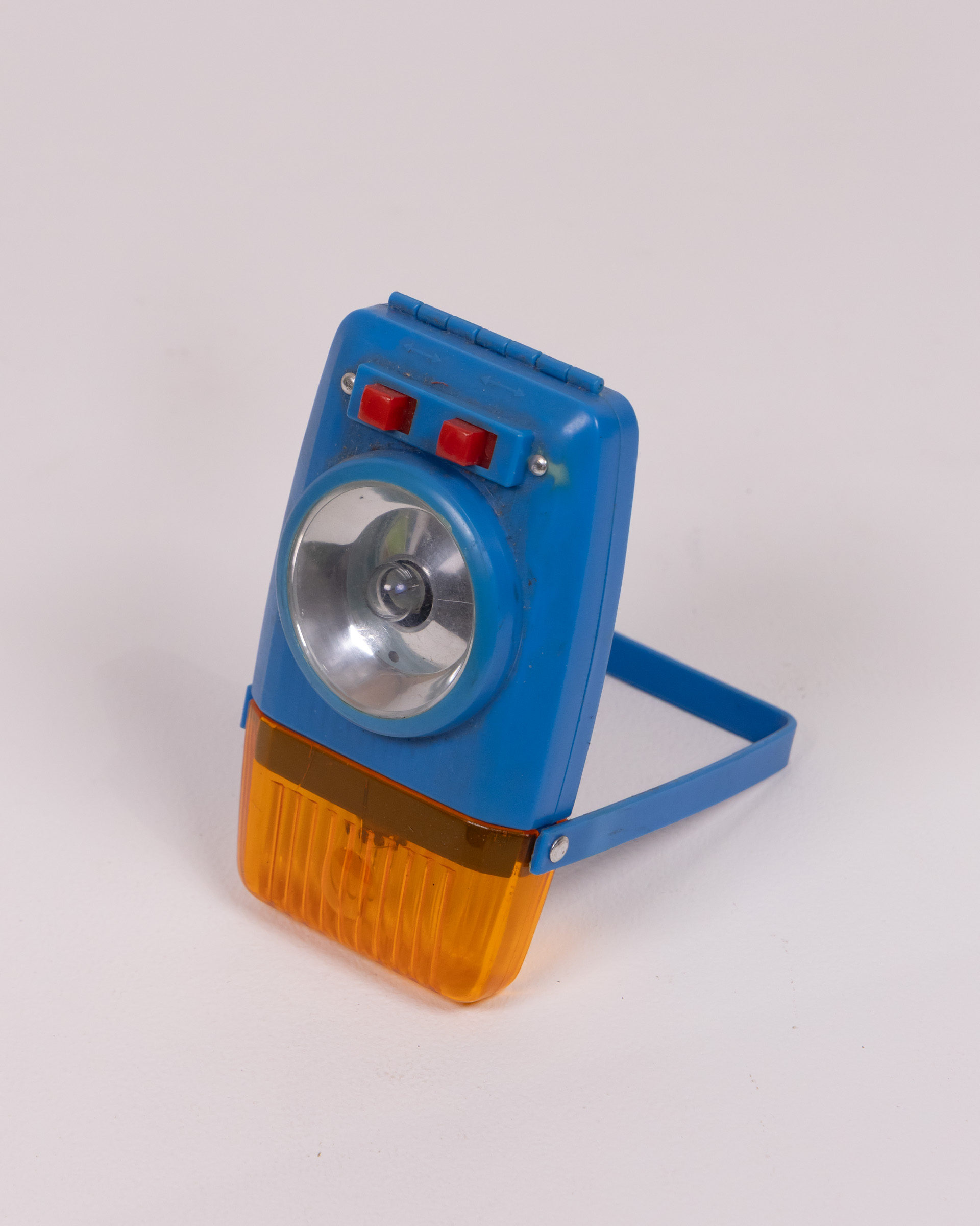 Vintage Blue Plastic Flashlight with Orange Lens