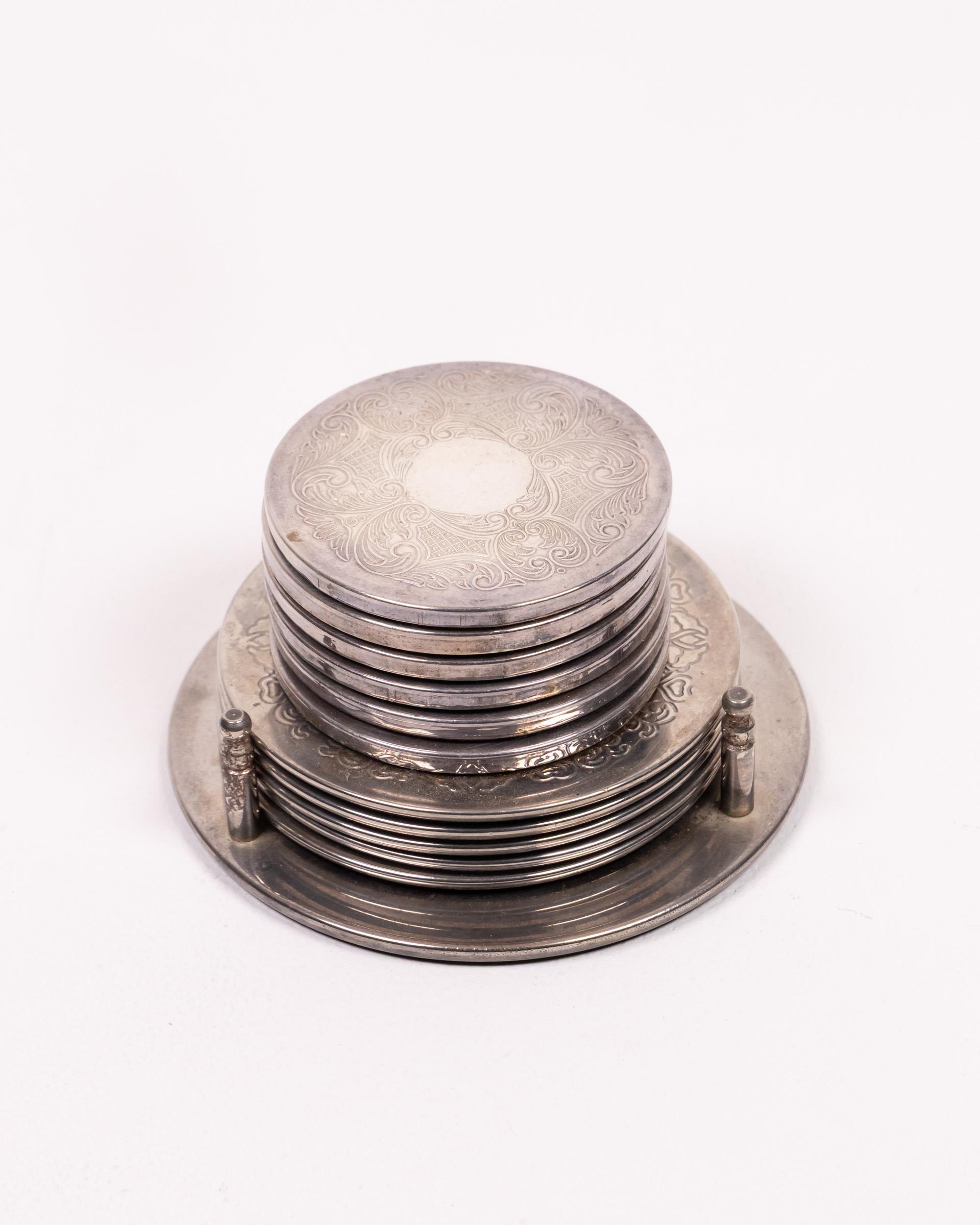 Vintage Silver Plated Coaster Set with Holder