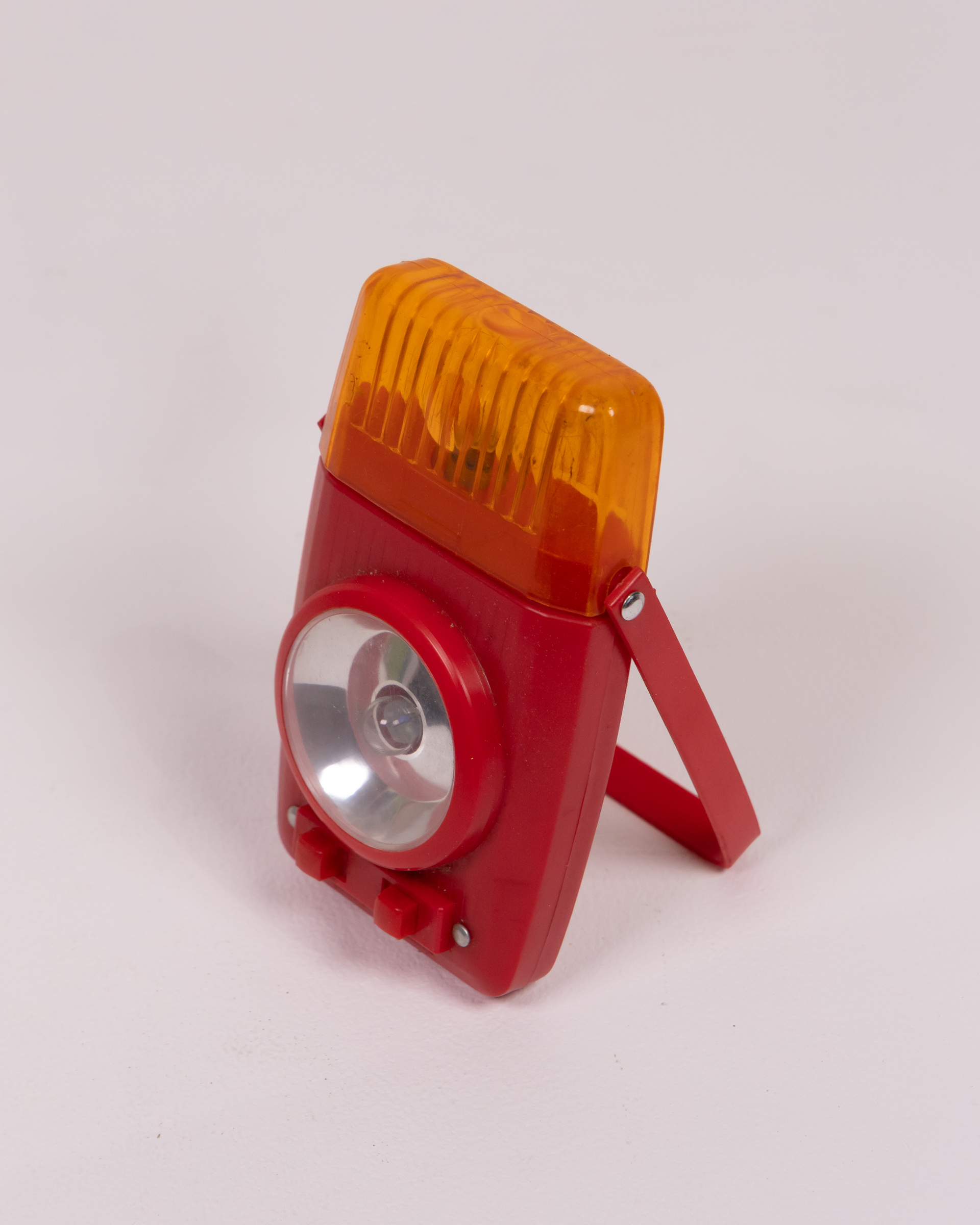 Vintage Red Plastic Flashlight with Orange Top