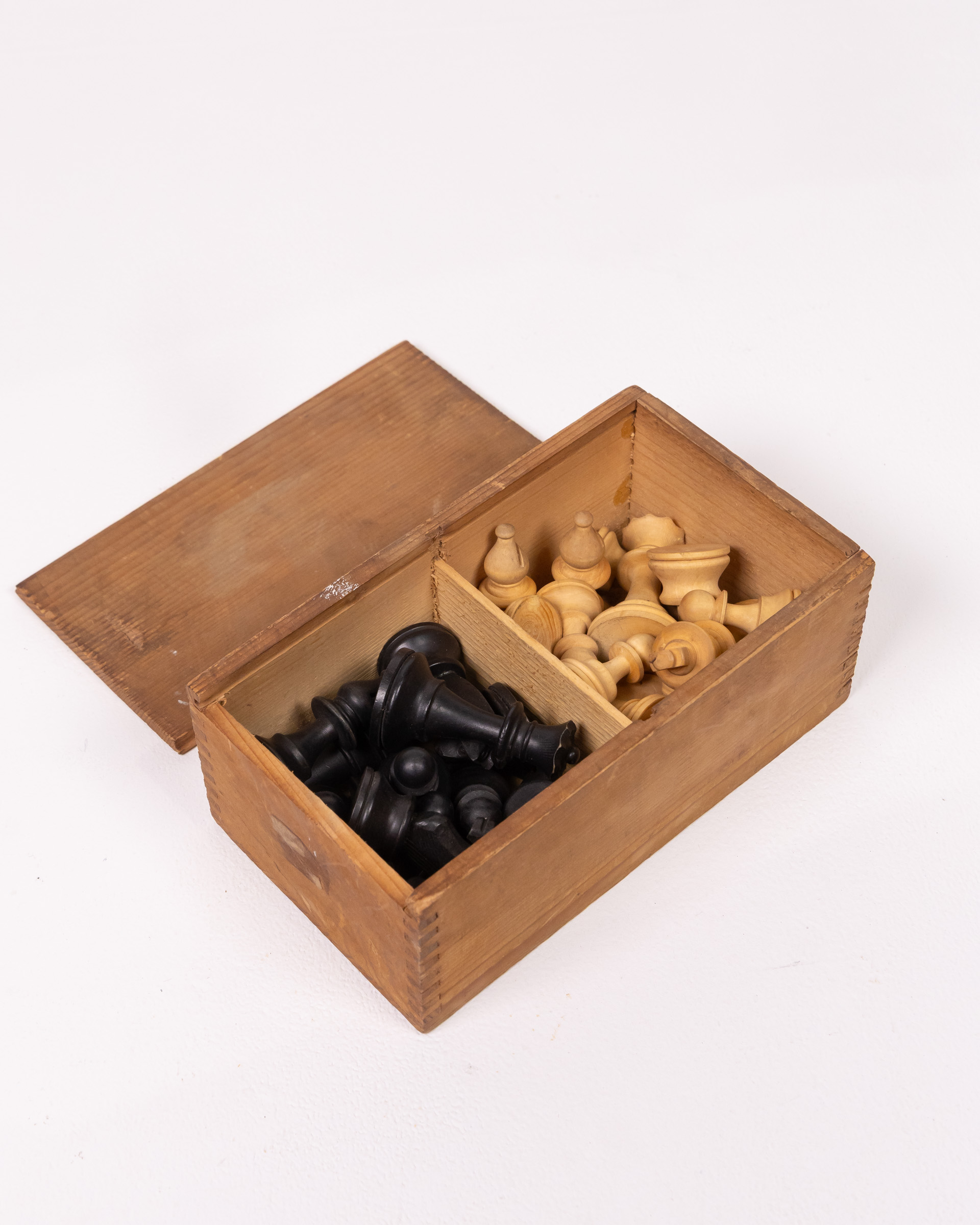 Vintage Wooden Chess Set with Storage Box