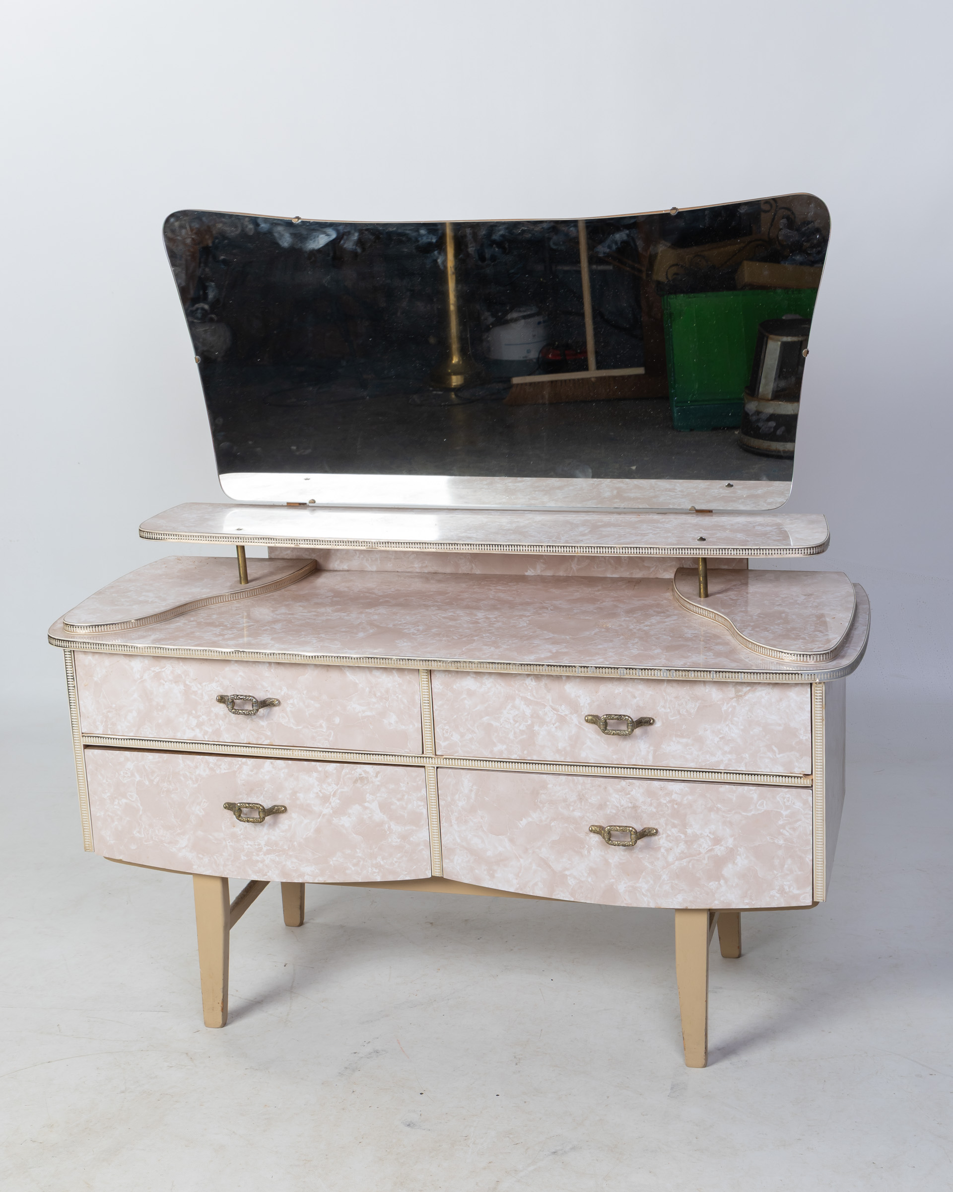 Mid-Century Pink Dressing Table with Mirror and Drawers