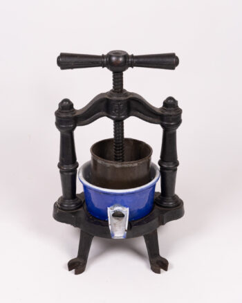 Antique French Cast Iron Meat Press with Enamel Bowl