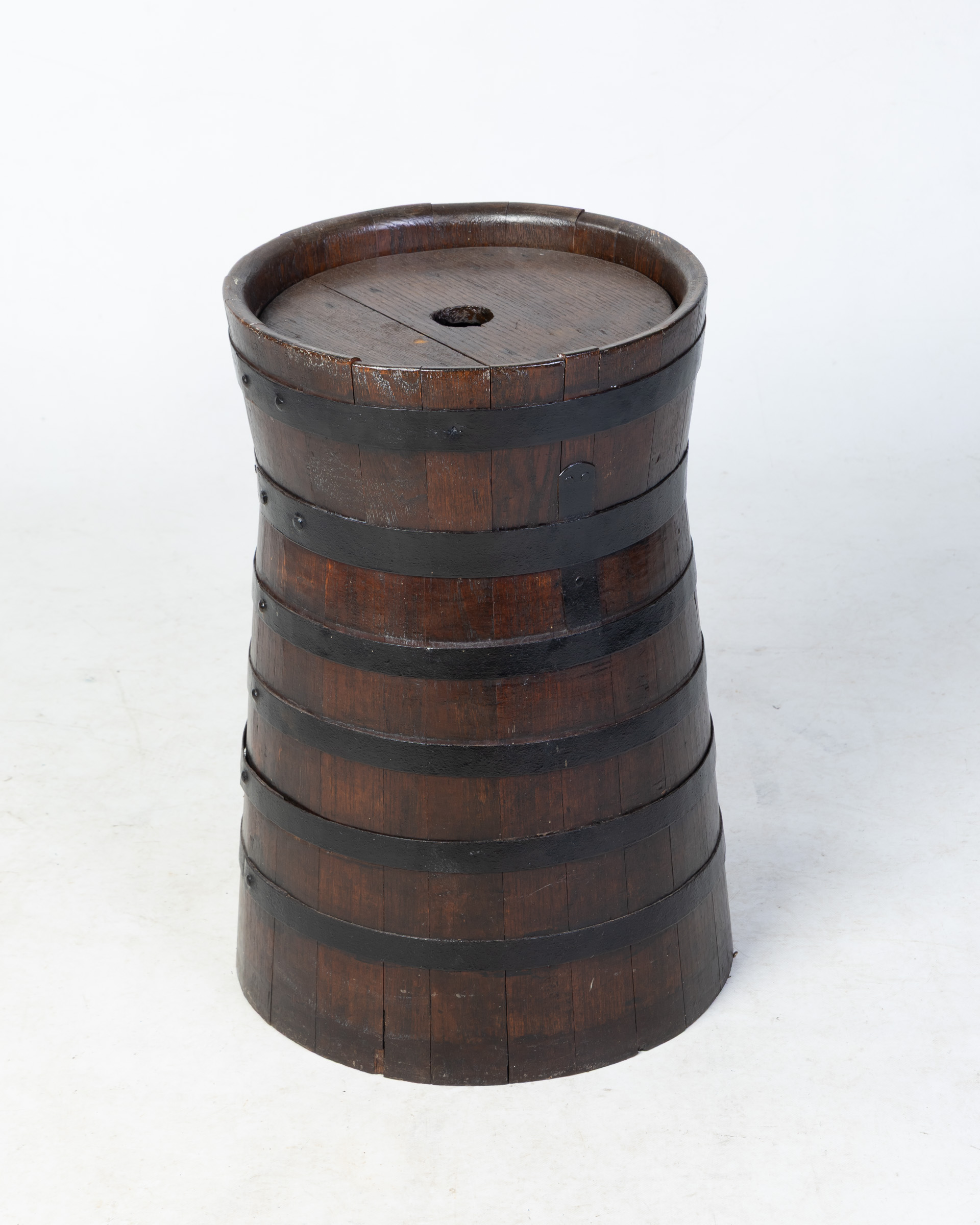 Vintage Wooden Barrel Table with Metal Straps