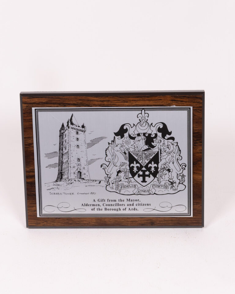 Borough of Ards Wooden Presentation Plaque with Tower
